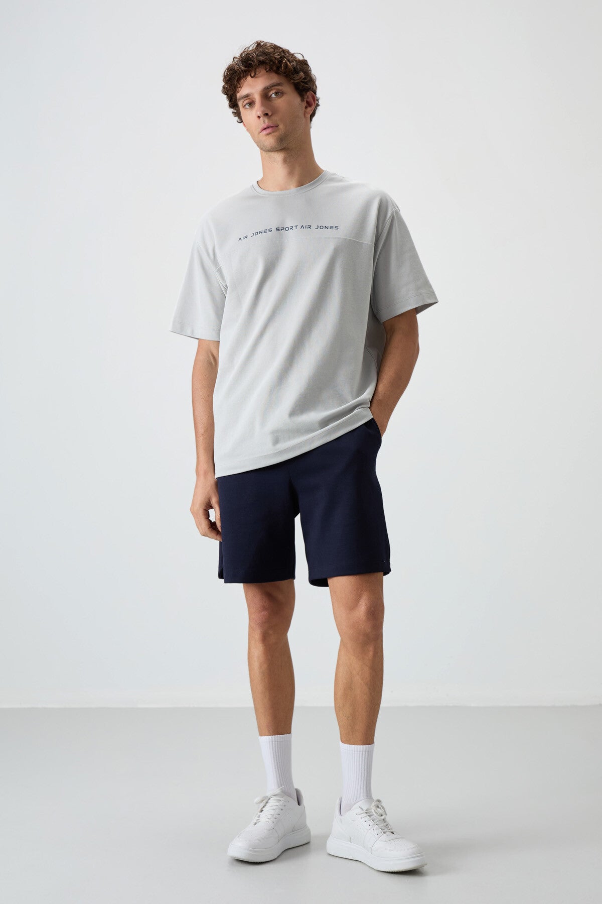 Taş Pamuklu Kalın Yüzeyi Dokulu Oversize Fit Baskılı Erkek T-Shirt - 88371