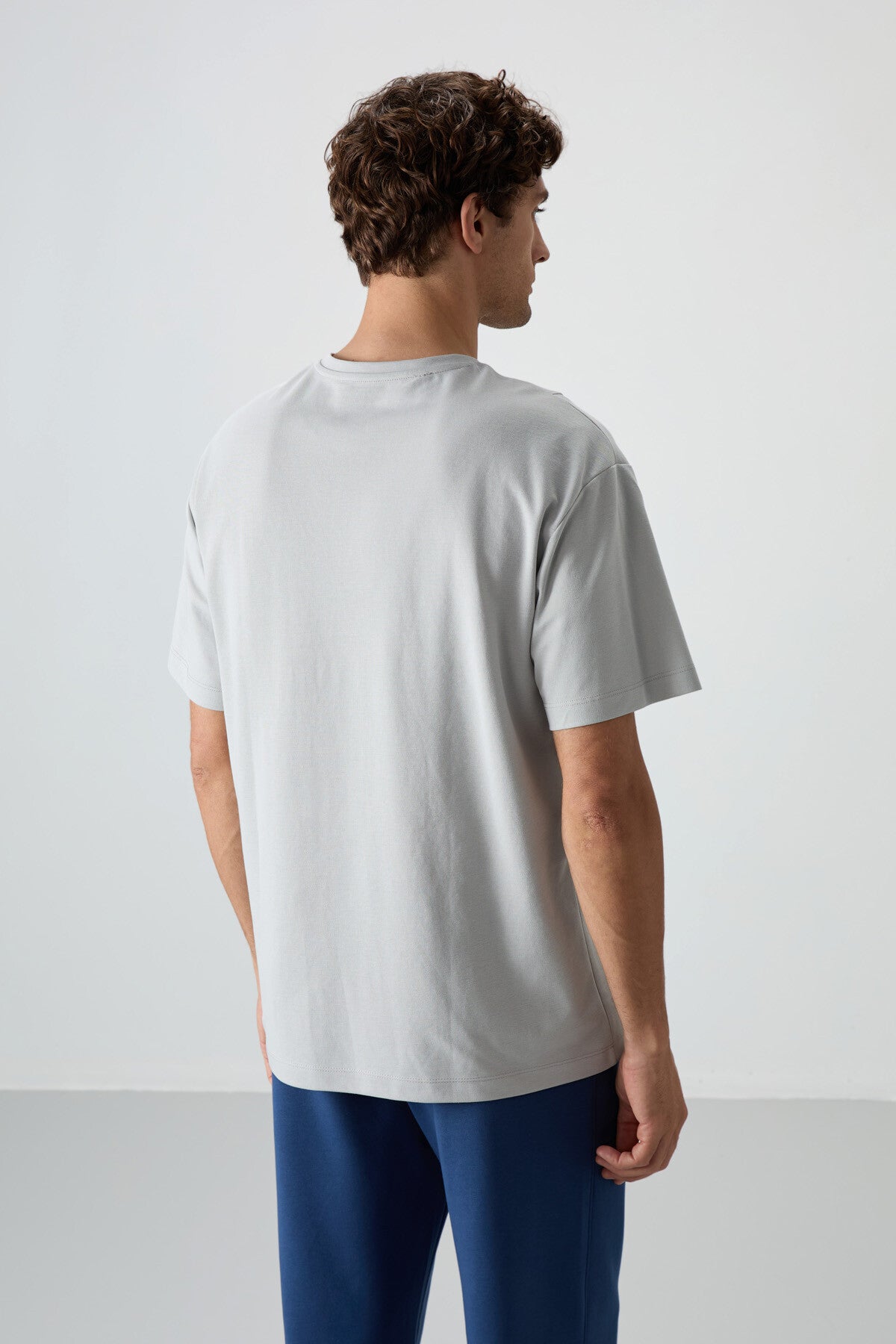 Taş Pamuklu Kalın Yüzeyi Dokulu Oversize Fit Baskılı Erkek T-Shirt - 88372