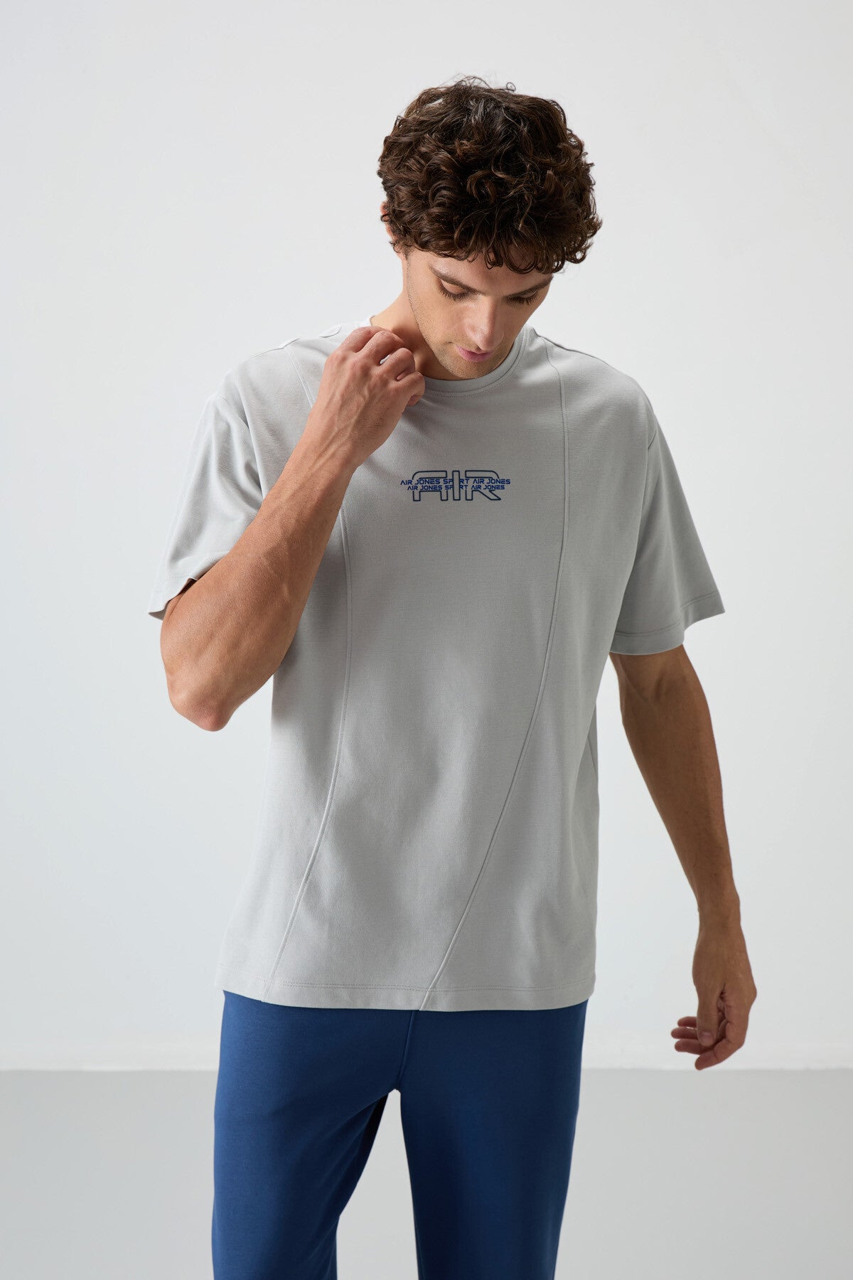 Taş Pamuklu Kalın Yüzeyi Dokulu Oversize Fit Baskılı Erkek T-Shirt - 88372
