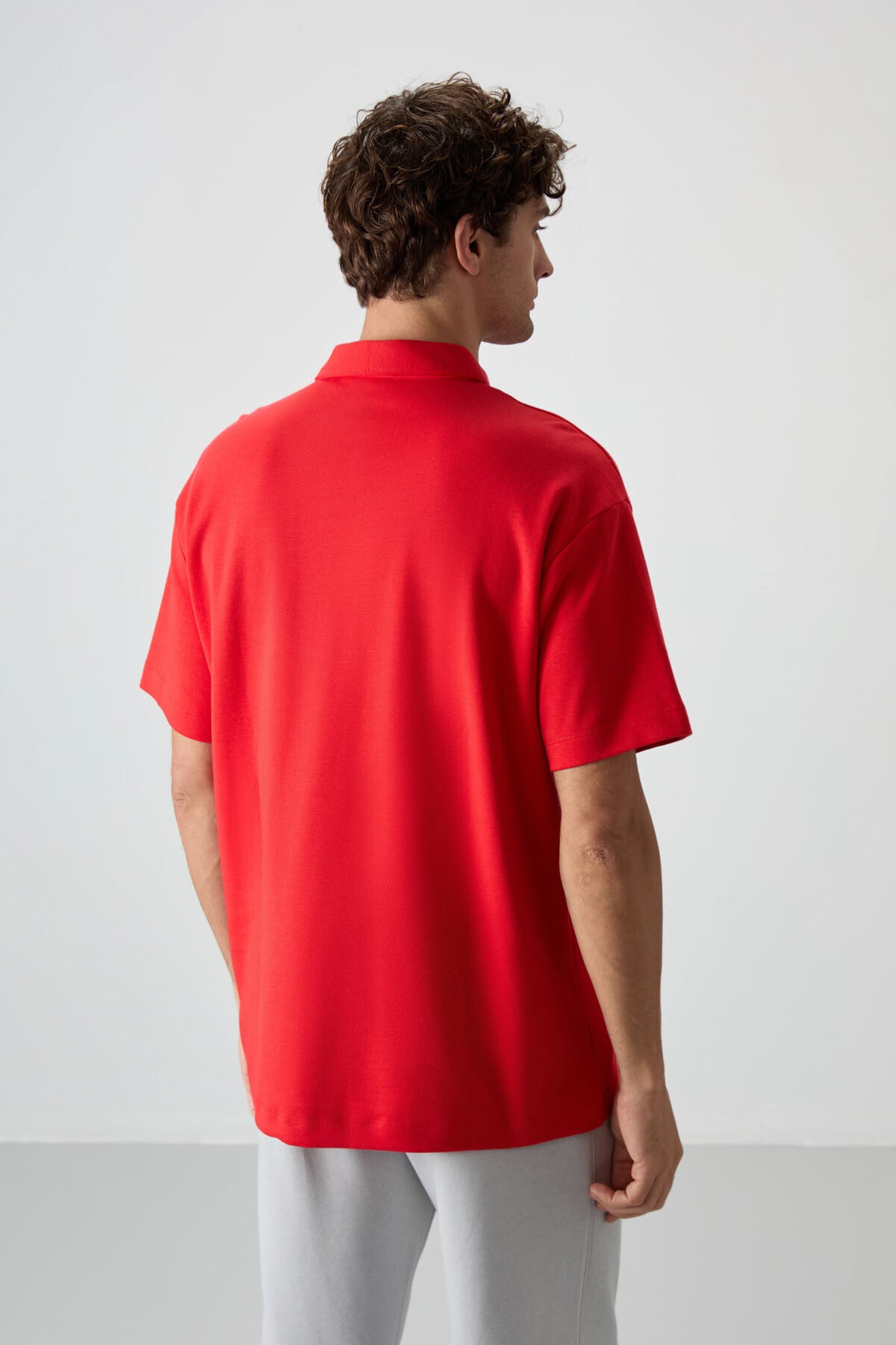 Fiesta Pamuklu Kalın Yumuşak Dokulu Oversize Fit Basic Polo Yaka Erkek T-Shirt - 88327