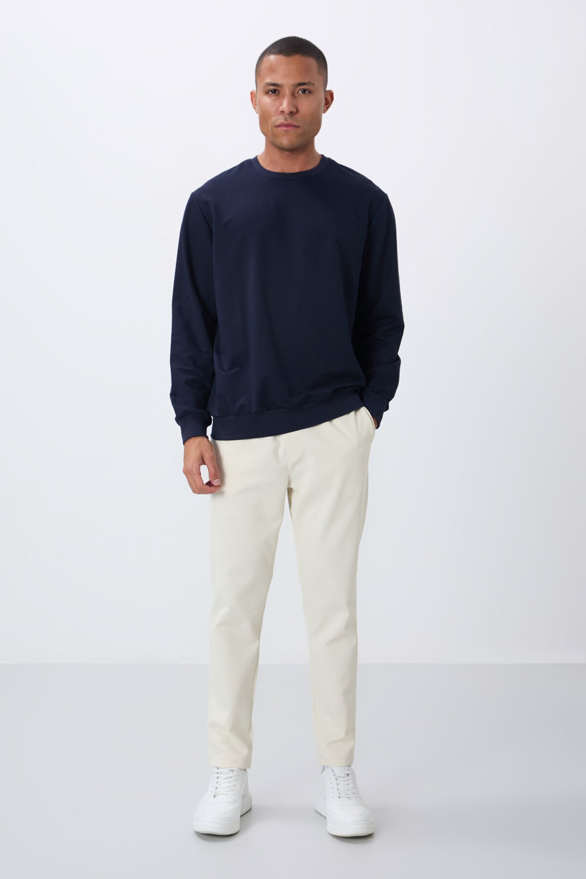 İndigo Pamuk Yumuşak Dokulu Standart Fit Basic Erkek Sweatshirt - 88363