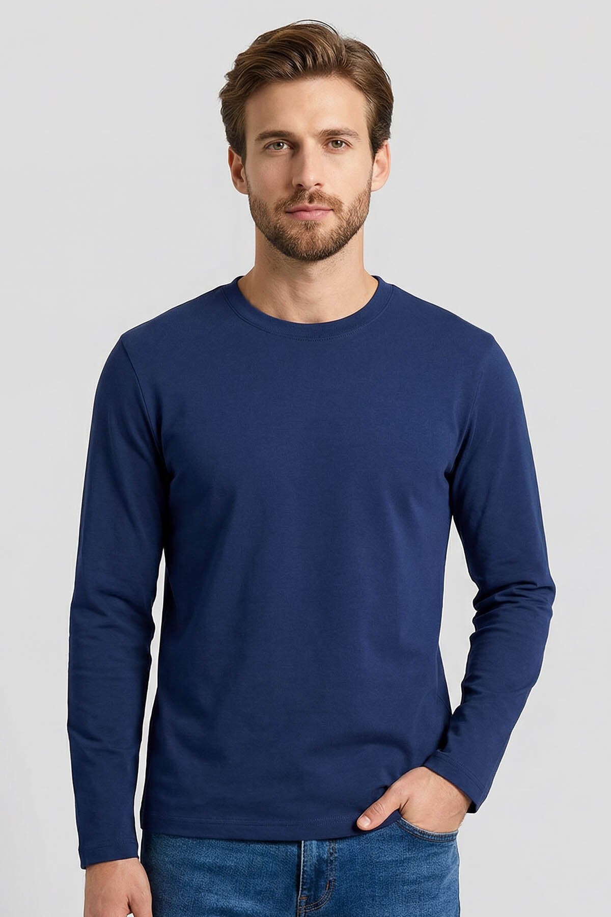 İndigo Standart Fit Basic O Yaka Uzun Kollu İnce Erkek T-Shirt - 87997
