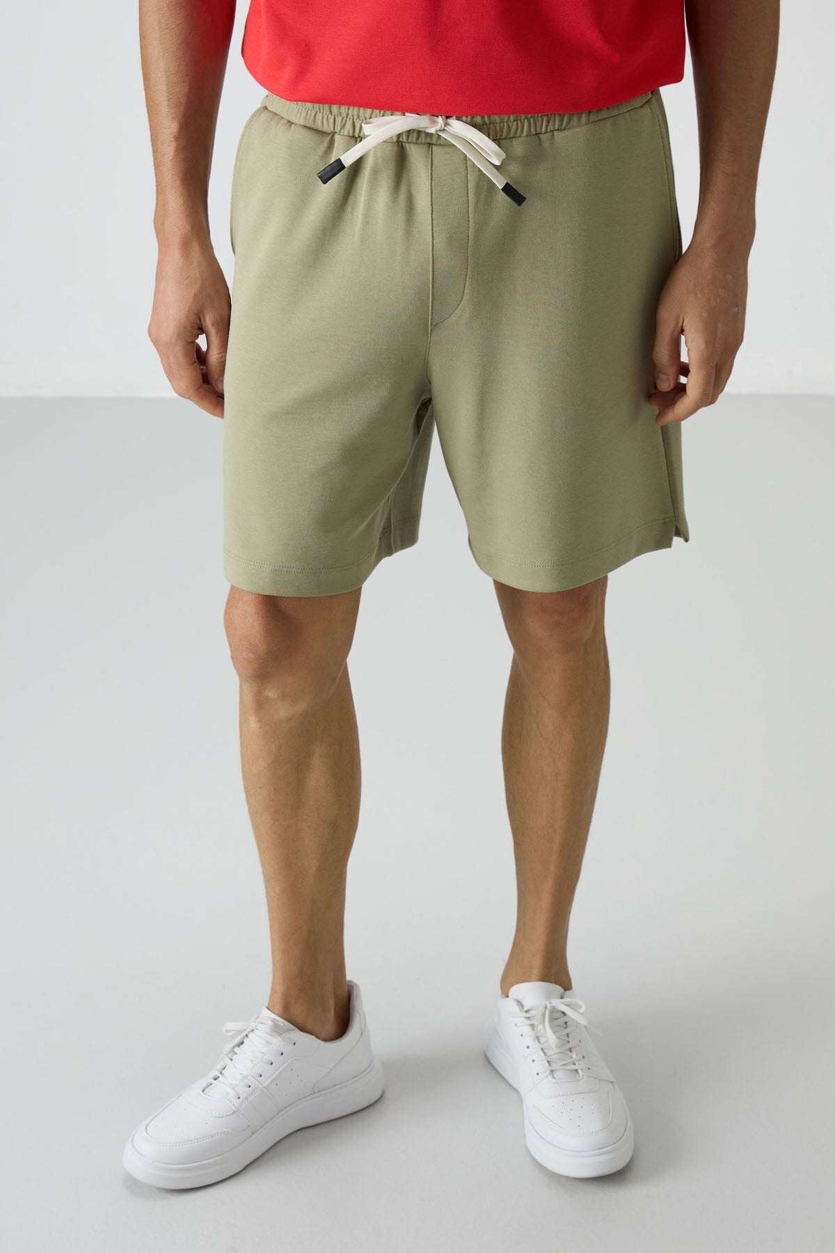 Açık Çağla Pamuklu Kalın Yumuşak Dokulu Comfort Fit Basic Erkek Şort - 81274