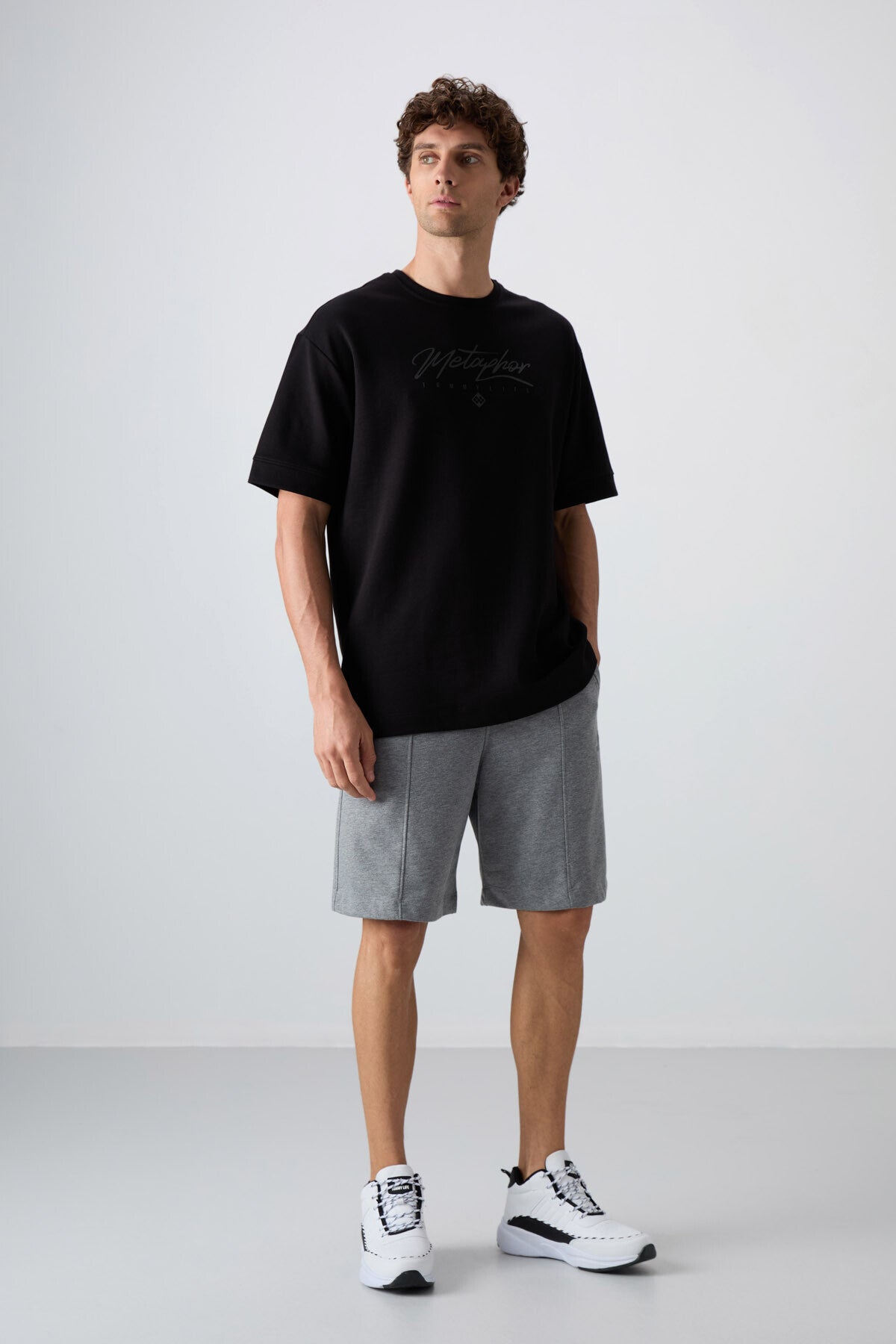 Gri Melanj Pamuklu Kalın Yumuşak Dokulu Comfort Fit Basic Erkek Şort - 81261