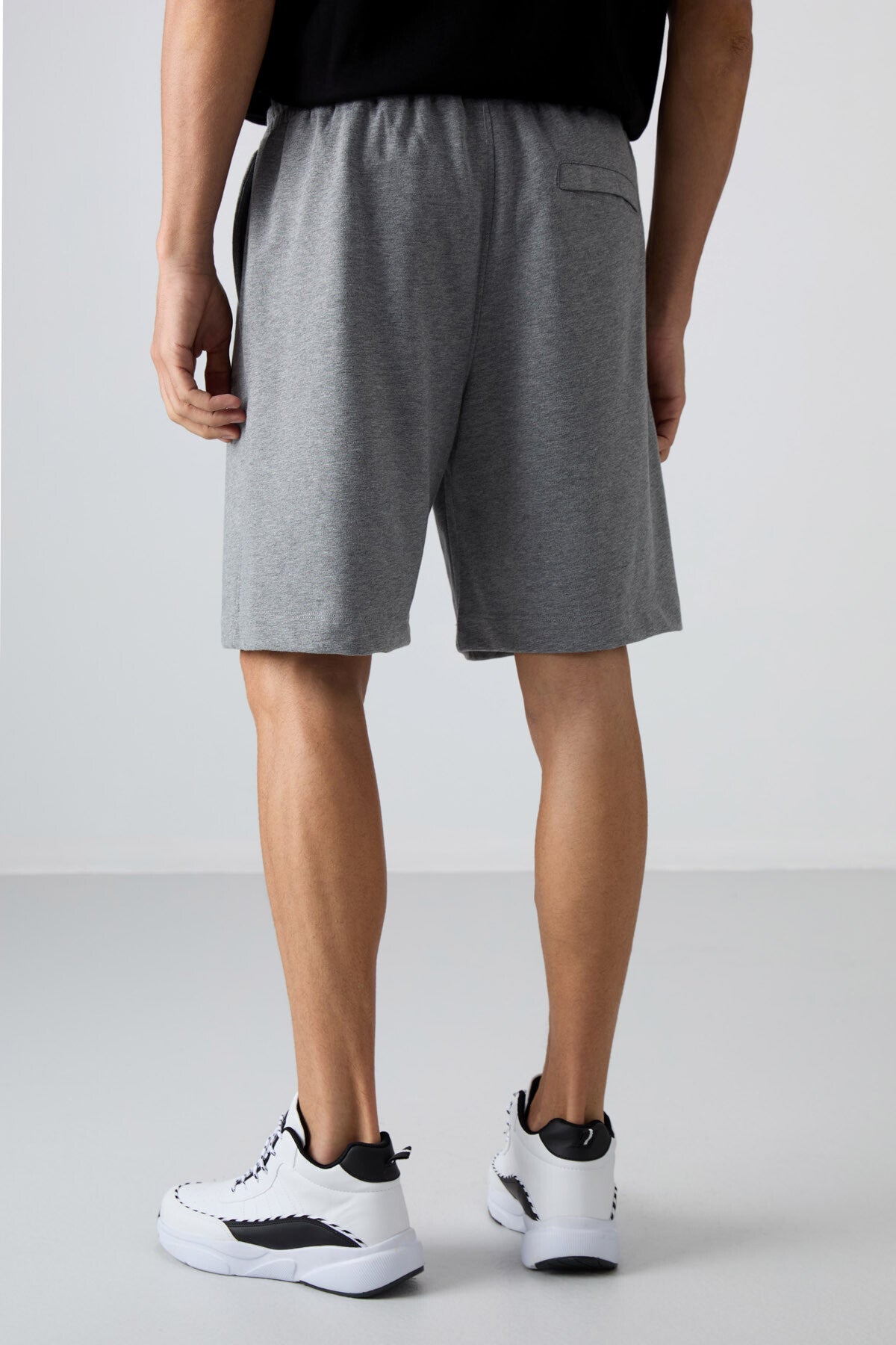 Gri Melanj Pamuklu Kalın Yumuşak Dokulu Comfort Fit Basic Erkek Şort - 81261