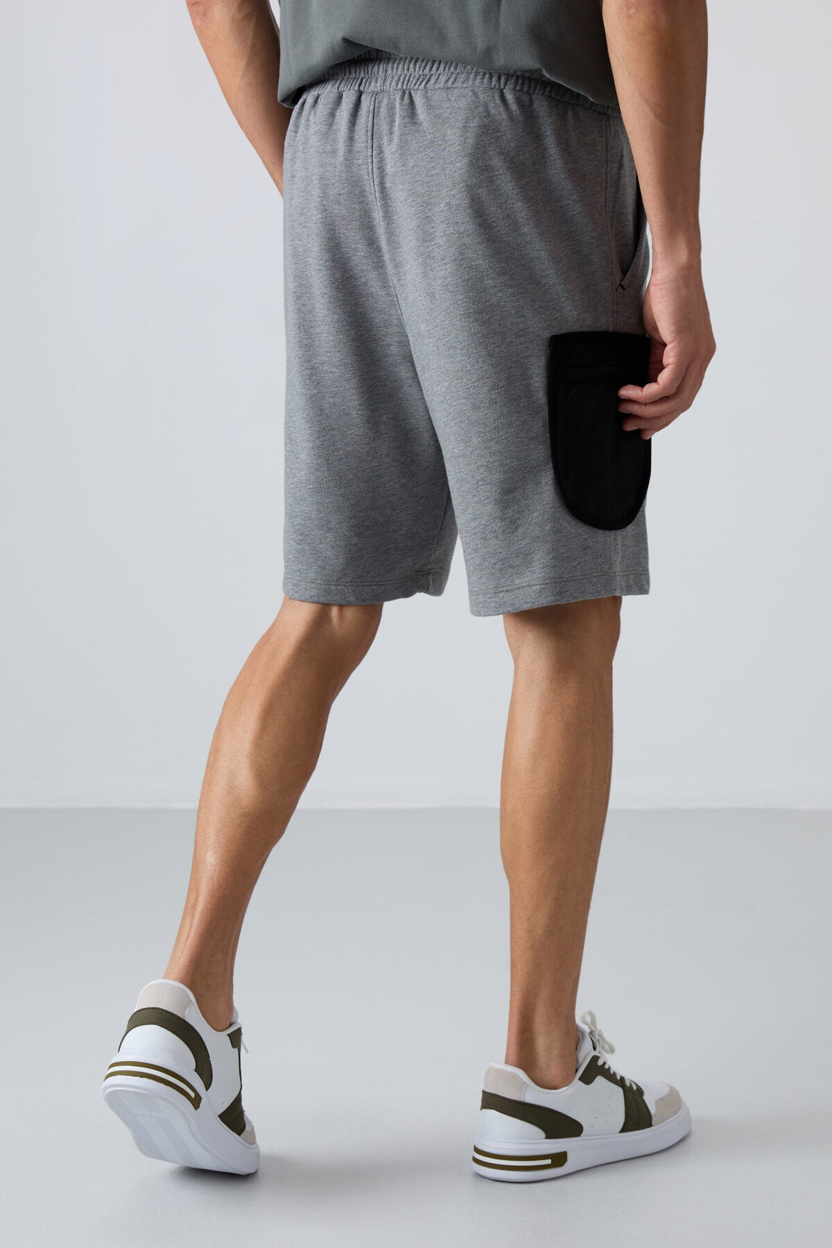 Gri Melanj Pamuklu Kalın Yumuşak Dokulu Comfort Fit Baskılı Erkek Şort - 81266