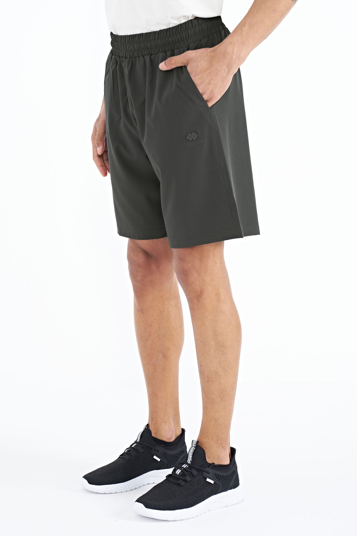 Haki Yan Cep Detaylı Lastikli Erkek Şort - 81238