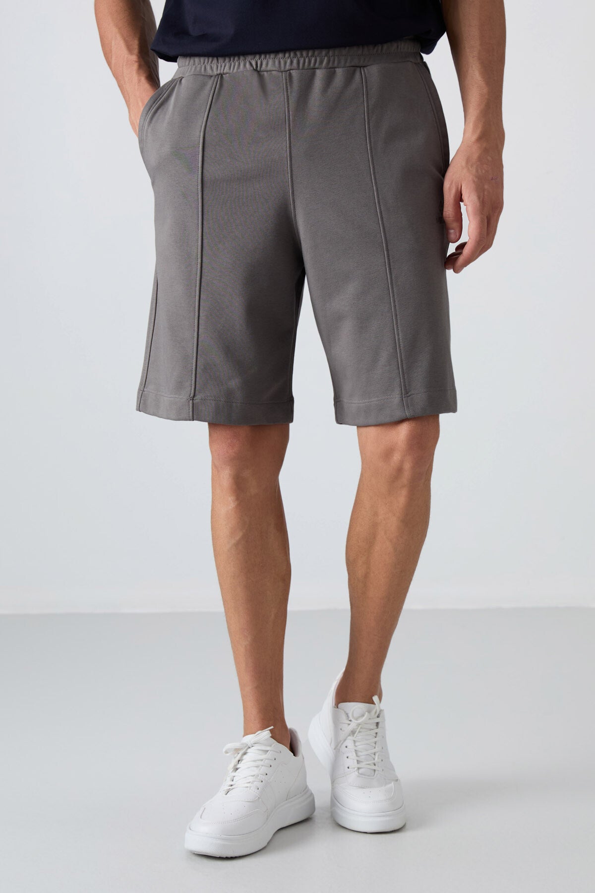 Koyu Gri Pamuklu Kalın Yumuşak Dokulu Comfort Fit Basic Erkek Şort - 81261