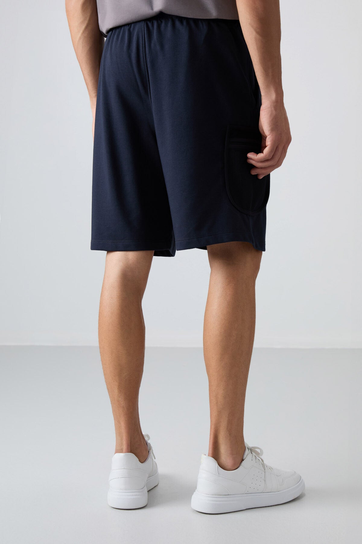 Lacivert Pamuklu Kalın Yumuşak Dokulu Comfort Fit Baskılı Erkek Şort - 81266