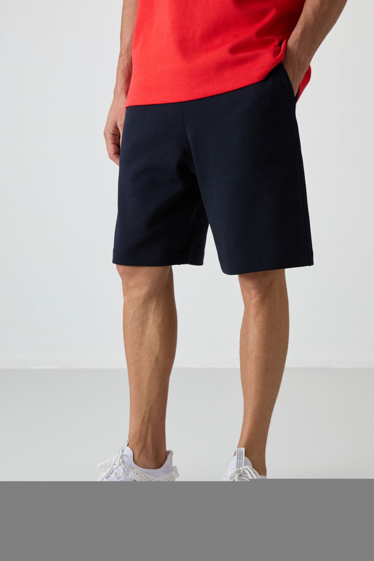 Fiesta - Lacivert Pamuklu Kalın Yumuşak Dokulu Oversize Fit Basic Erkek Şort Takım - 85249