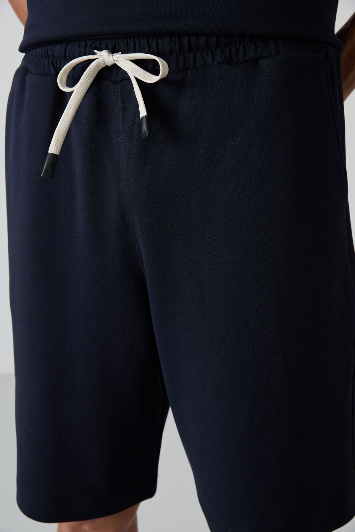 Lacivert Pamuklu Kalın Yumuşak Dokulu Oversize Fit Basic Erkek Şort Takım - 85249