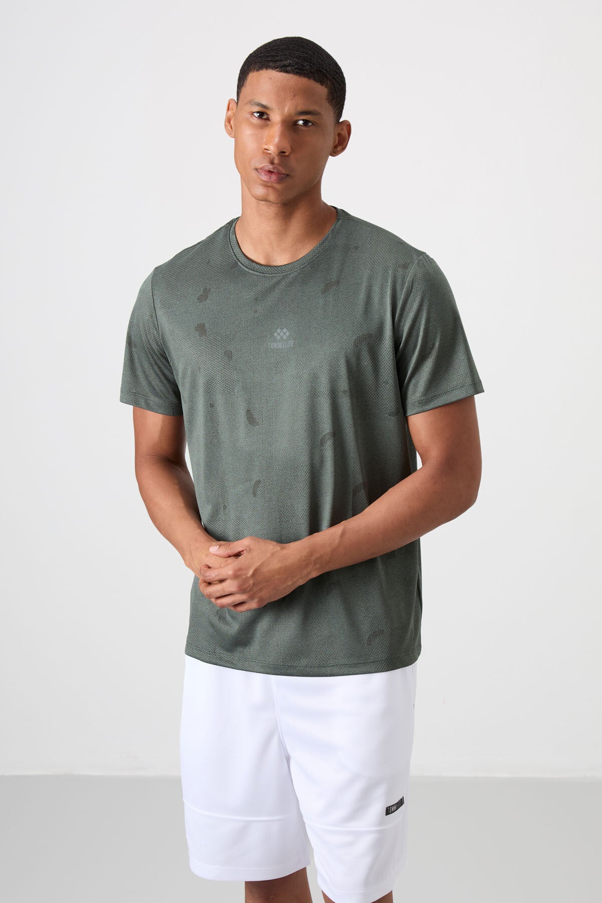 Haki Nefes Alan Jakarlı İnce Esnek Standart Fit Erkek Performans T-Shirt - 88397