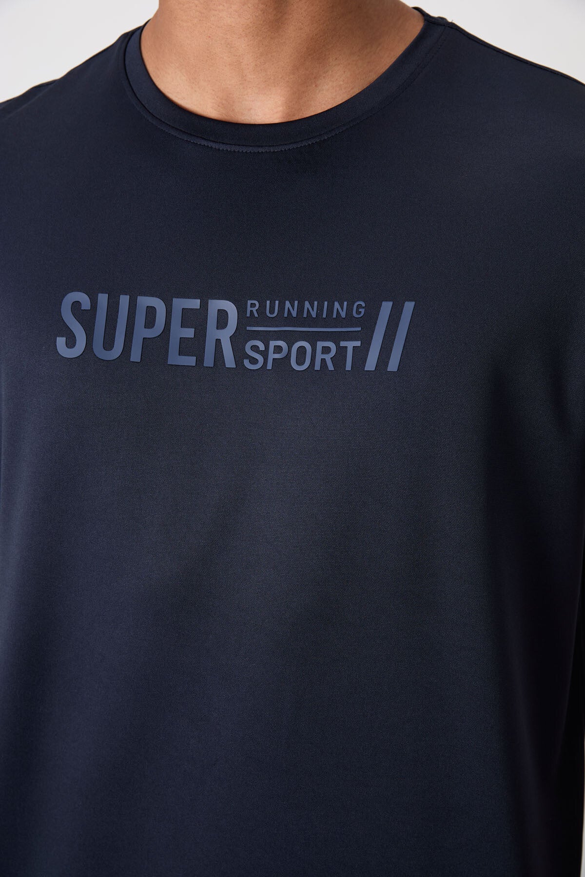 Lacivert Nefes Alan Dokulu İnce Esnek Standart Fit Erkek Performans T-Shirt - 88385