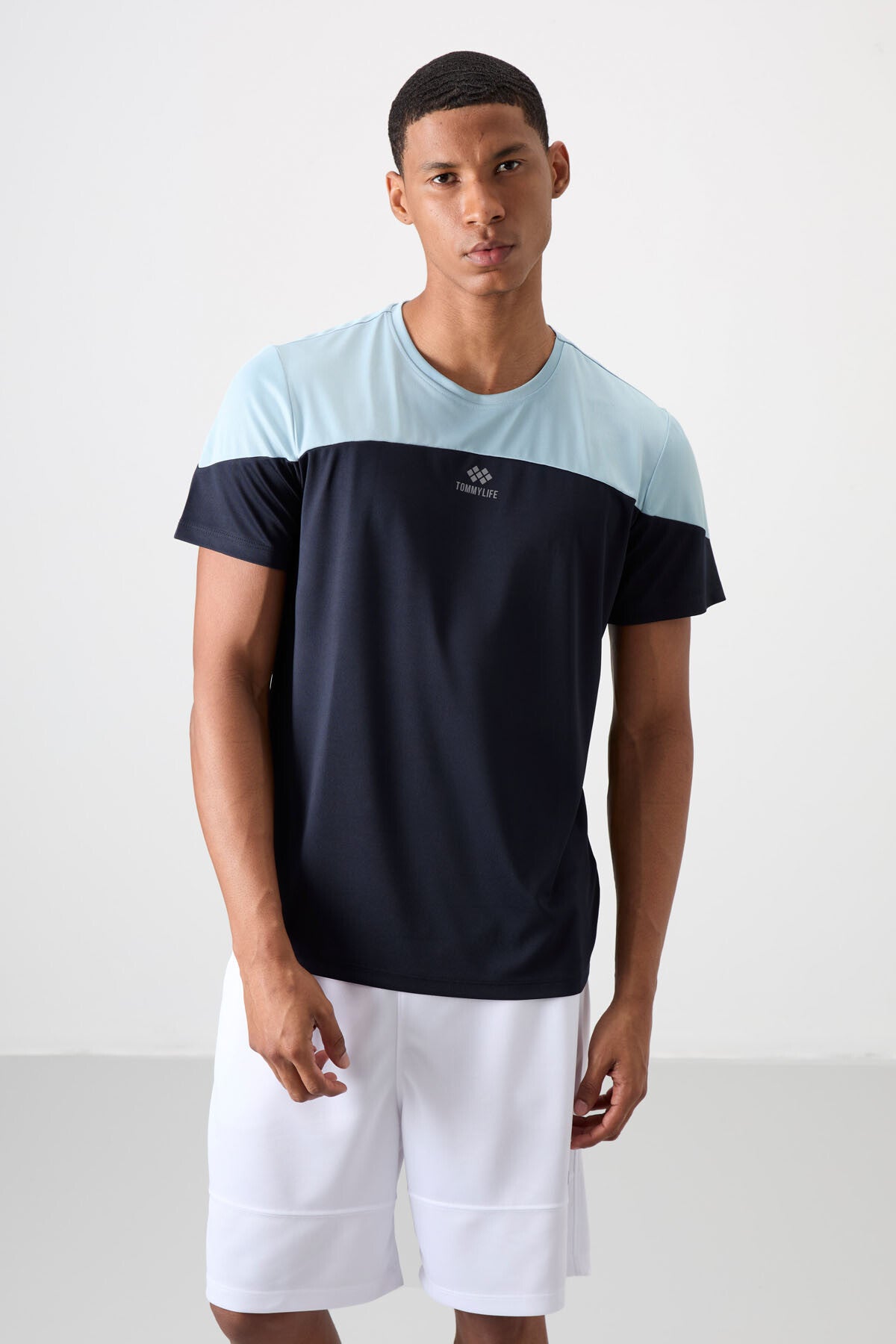 Lacivert Nefes Alan Dokulu İnce Esnek Standart Fit Erkek Performans T-Shirt - 88386