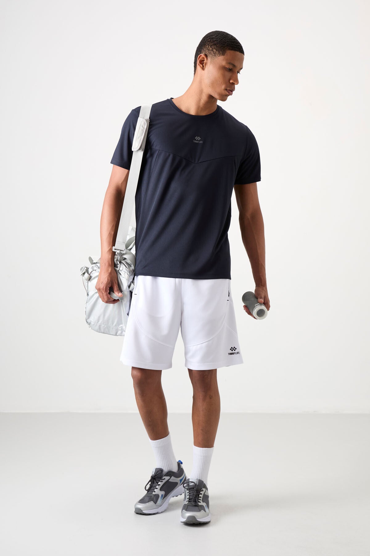 Lacivert Nefes Alan Dokulu İnce Esnek Standart Fit Erkek Performans T-Shirt - 88391