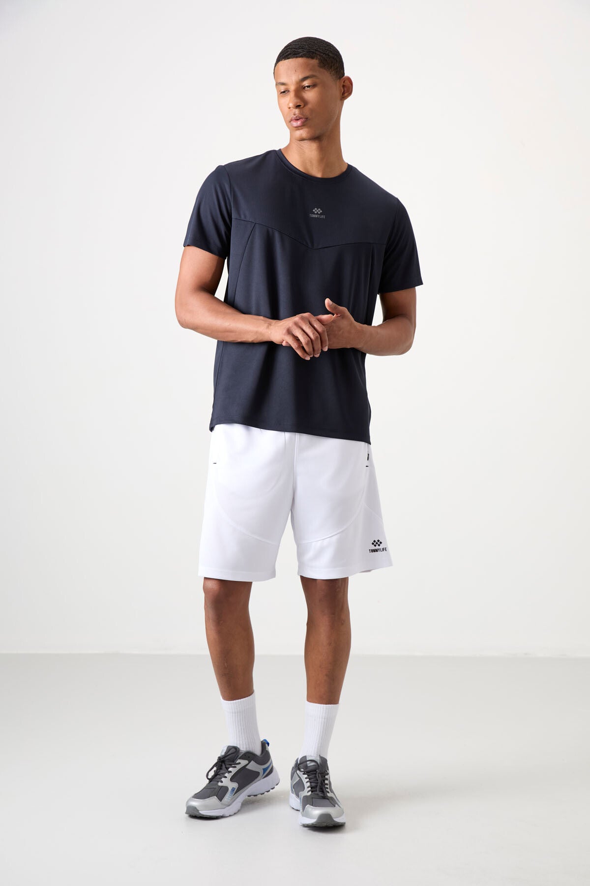 Lacivert Nefes Alan Dokulu İnce Esnek Standart Fit Erkek Performans T-Shirt - 88391