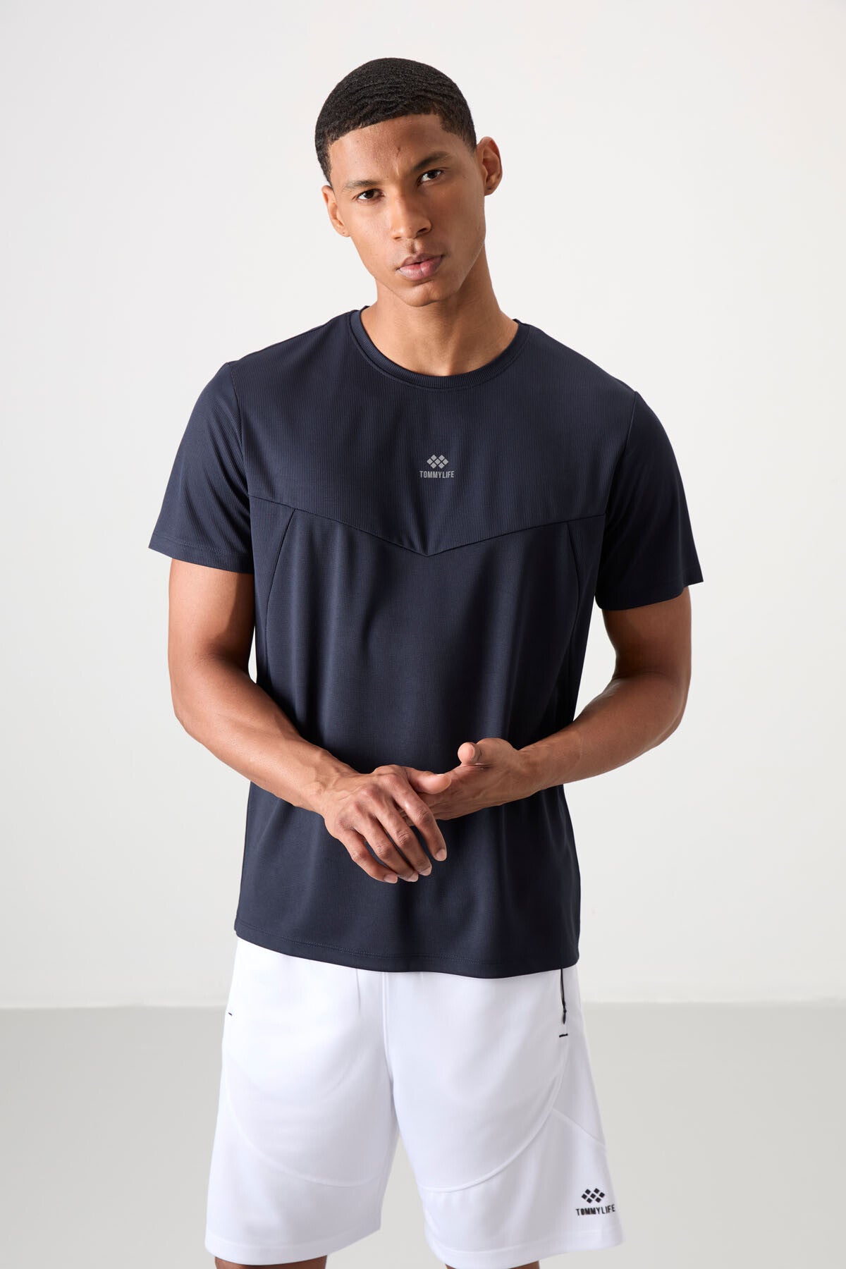 Lacivert Nefes Alan Dokulu İnce Esnek Standart Fit Erkek Performans T-Shirt - 88391