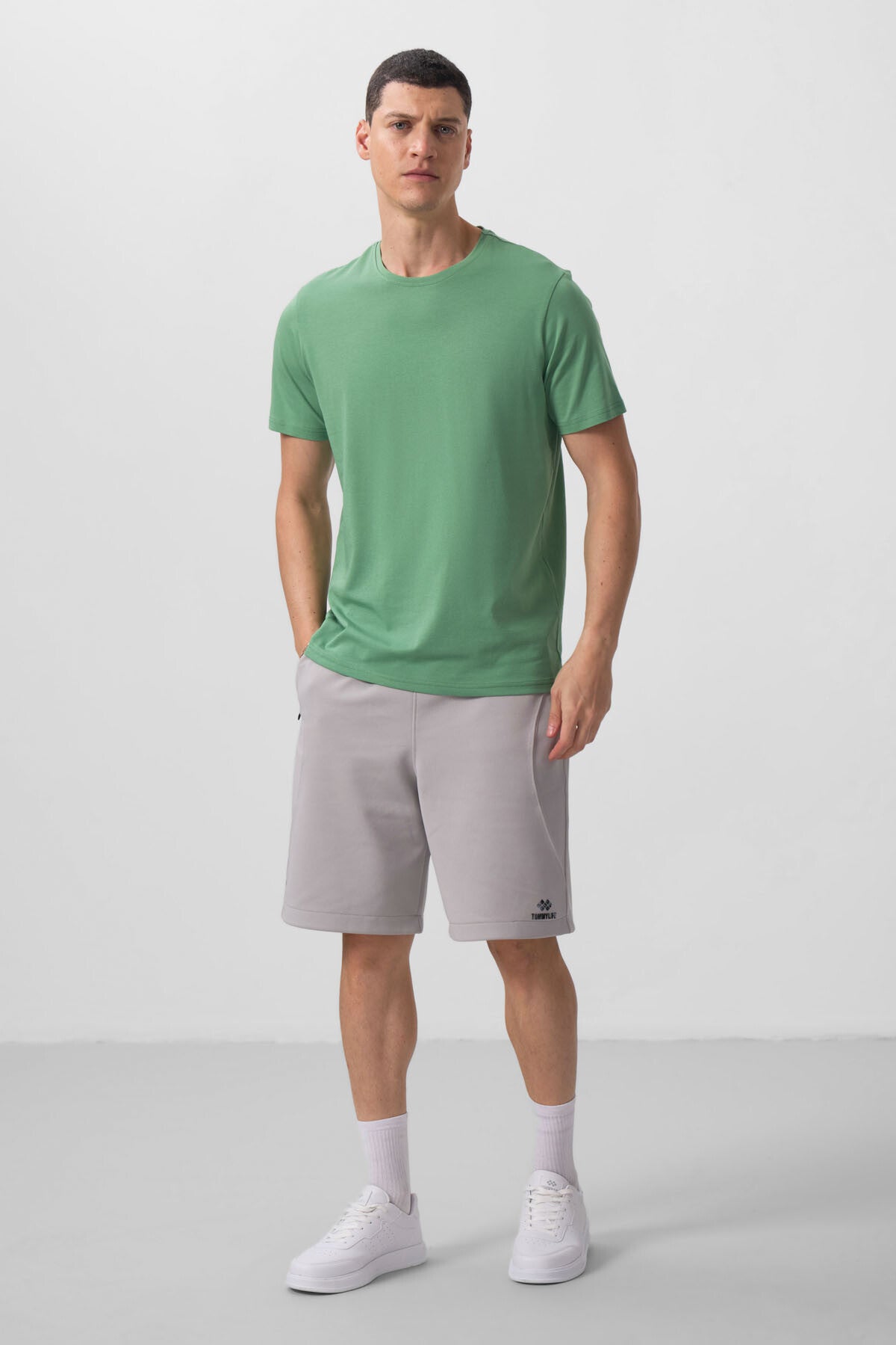 Pastel Yeşil Erkek Basic Kısa Kol Standart Kalıp O Yaka T-shirt - 87911