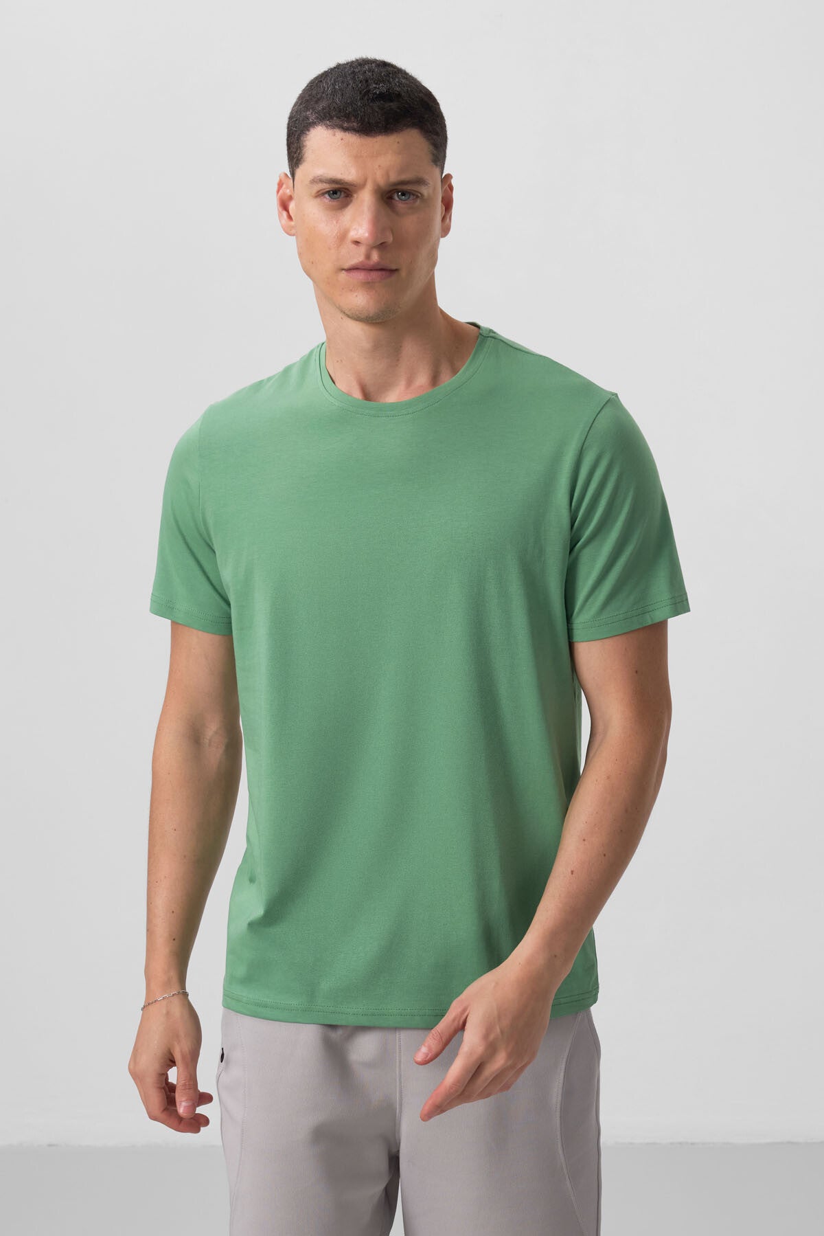 Pastel Yeşil Erkek Basic Kısa Kol Standart Kalıp O Yaka T-shirt - 87911
