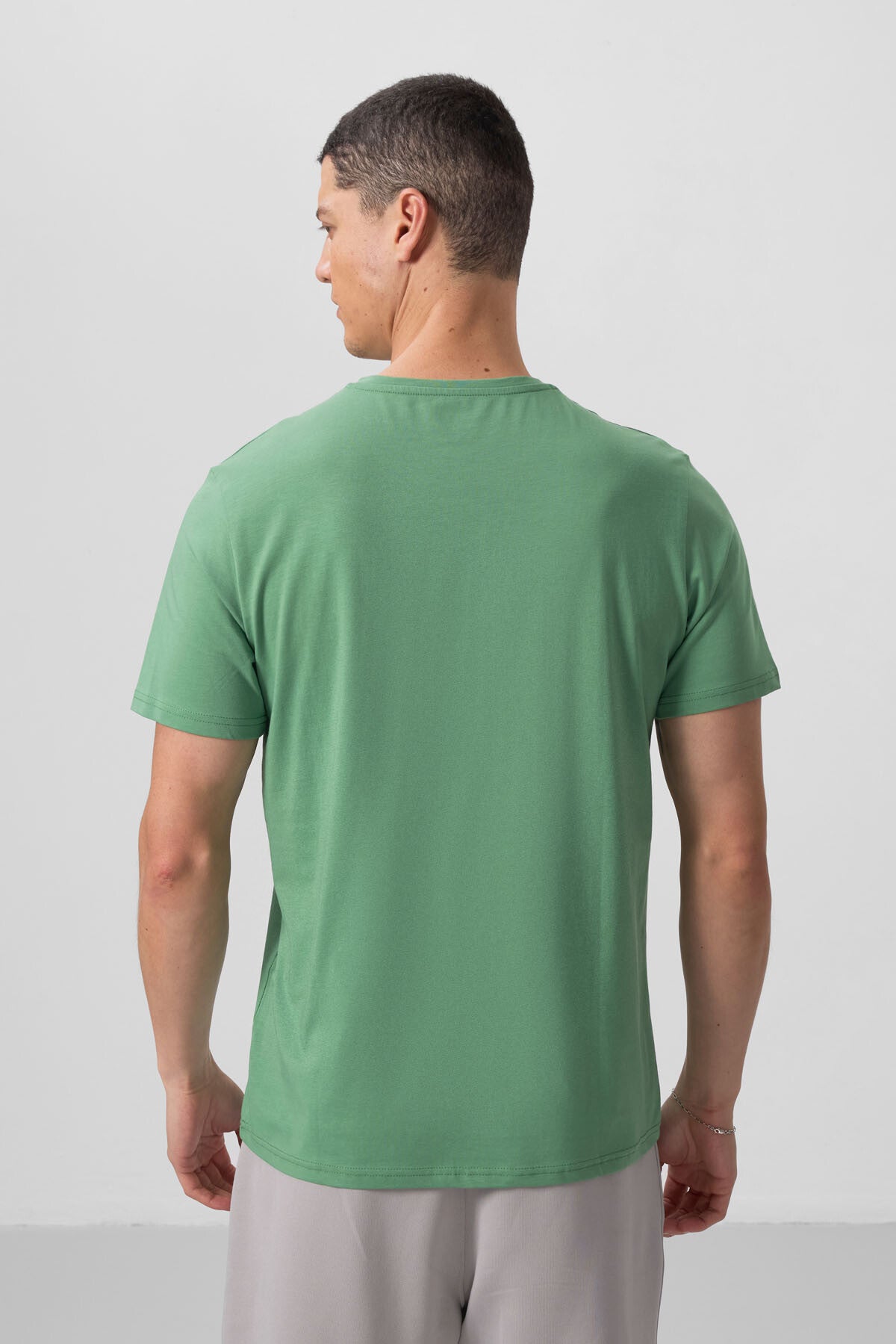 Pastel Yeşil Erkek Basic Kısa Kol Standart Kalıp O Yaka T-shirt - 87911