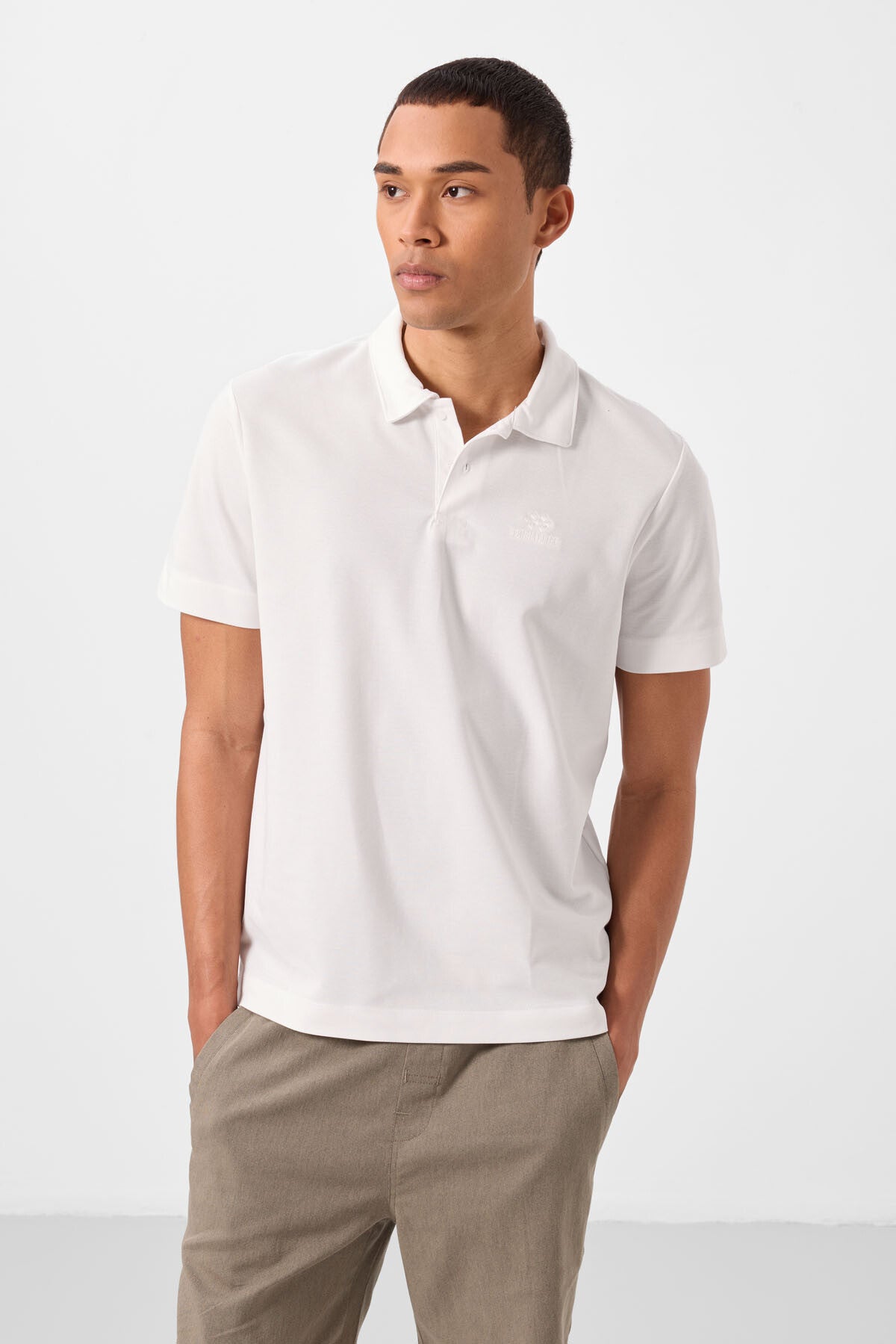 Ekru Standart Kalıp Basic Polo Yaka Erkek T-Shirt - 87748