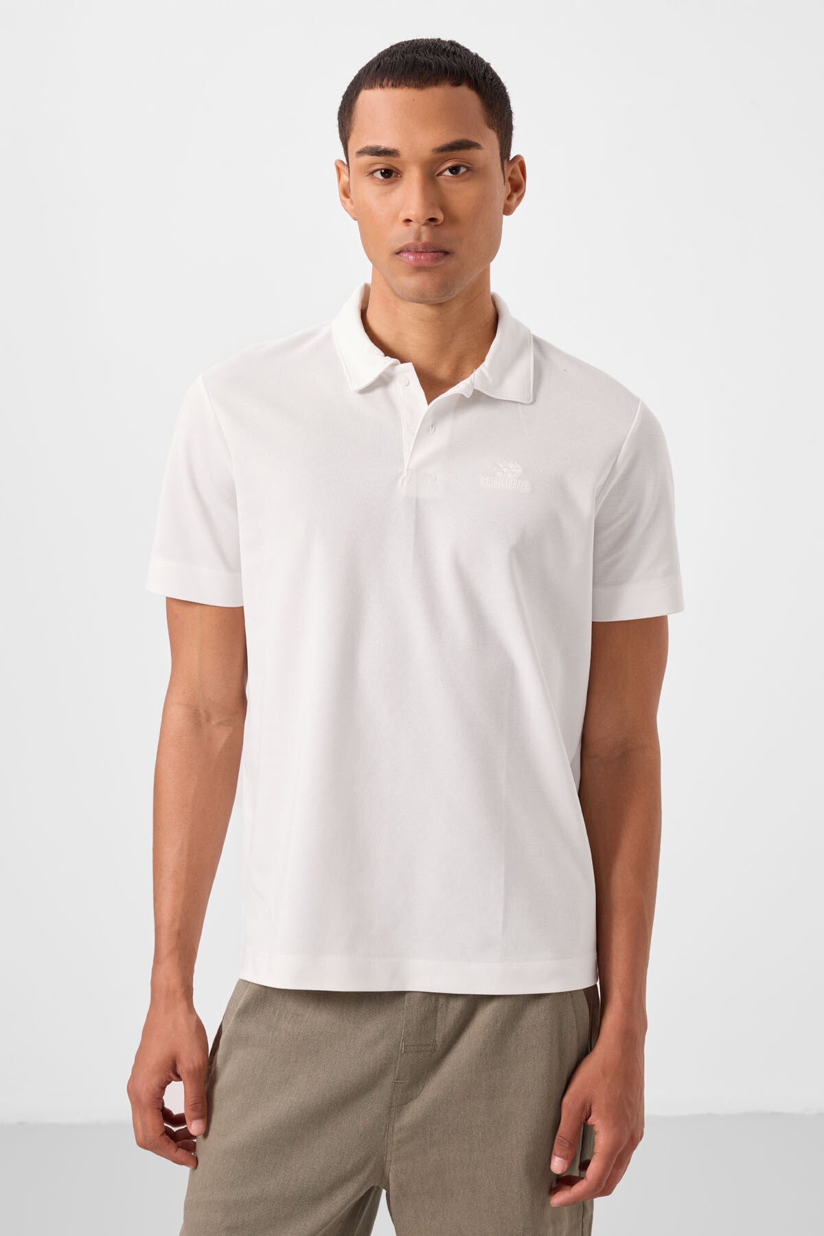 Ekru Standart Kalıp Basic Polo Yaka Erkek T-Shirt - 87748