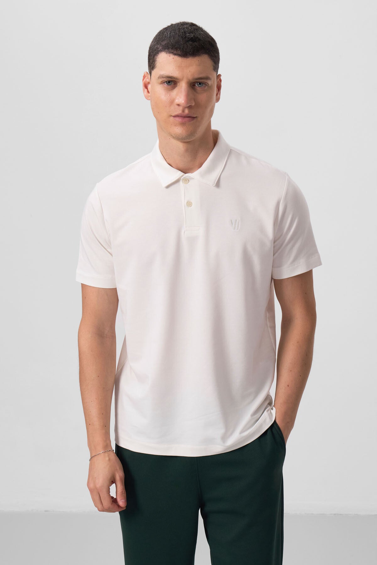 Ekru Standart Kalıp Basic Polo Yaka Erkek T-Shirt - 87768