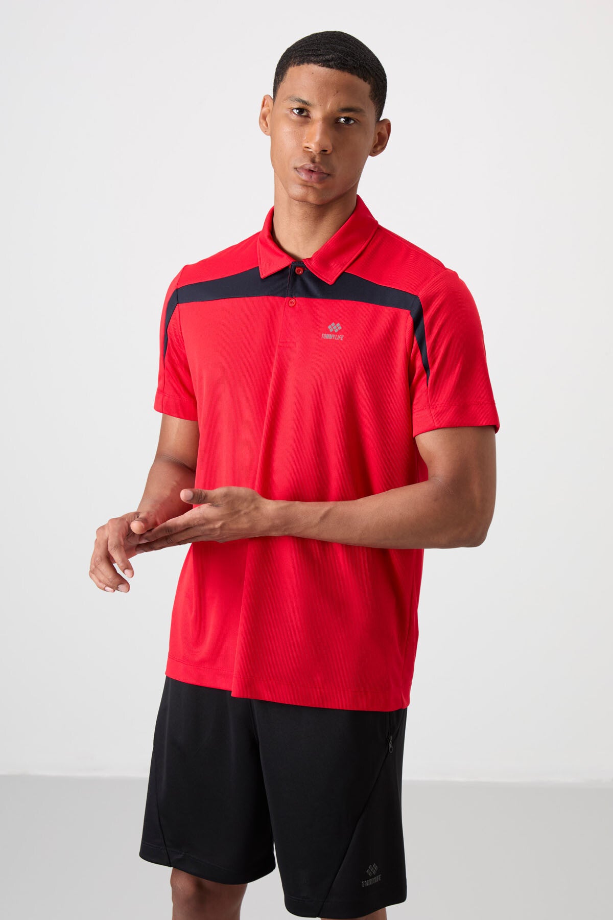 Kırmızı Nefes Alan Dokulu İnce Esnek Standart Fit Polo Yaka Erkek Performans T-Shirt - 88392
