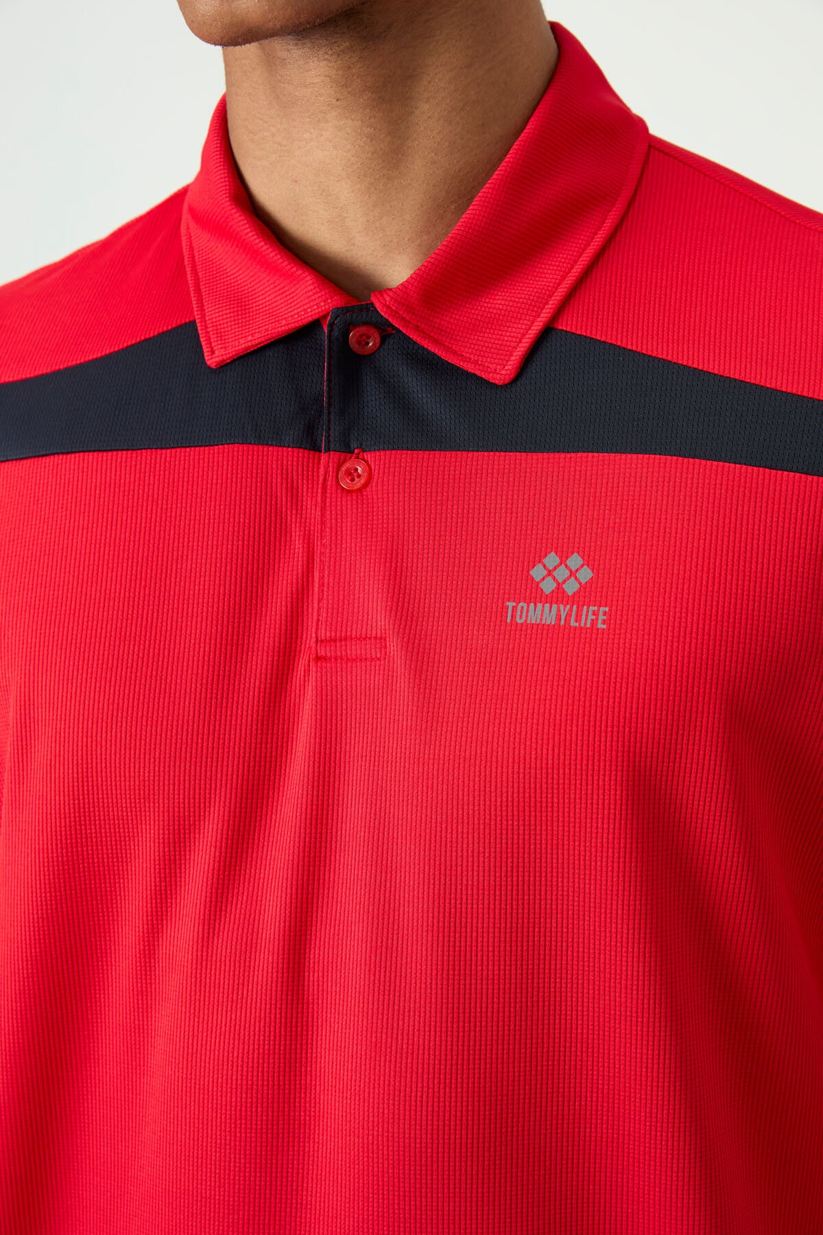 Kırmızı Nefes Alan Dokulu İnce Esnek Standart Fit Polo Yaka Erkek Performans T-Shirt - 88392