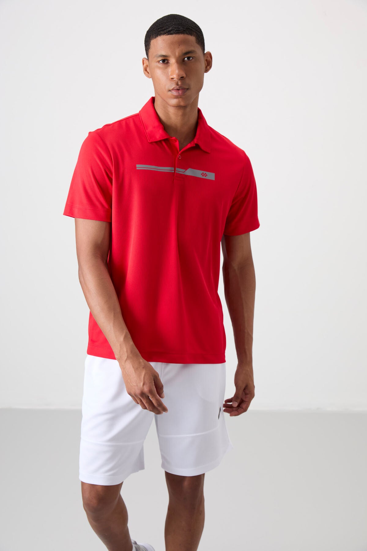 Kırmızı Nefes Alan Dokulu İnce Esnek Standart Fit Polo Yaka Erkek Performans T-Shirt - 88393