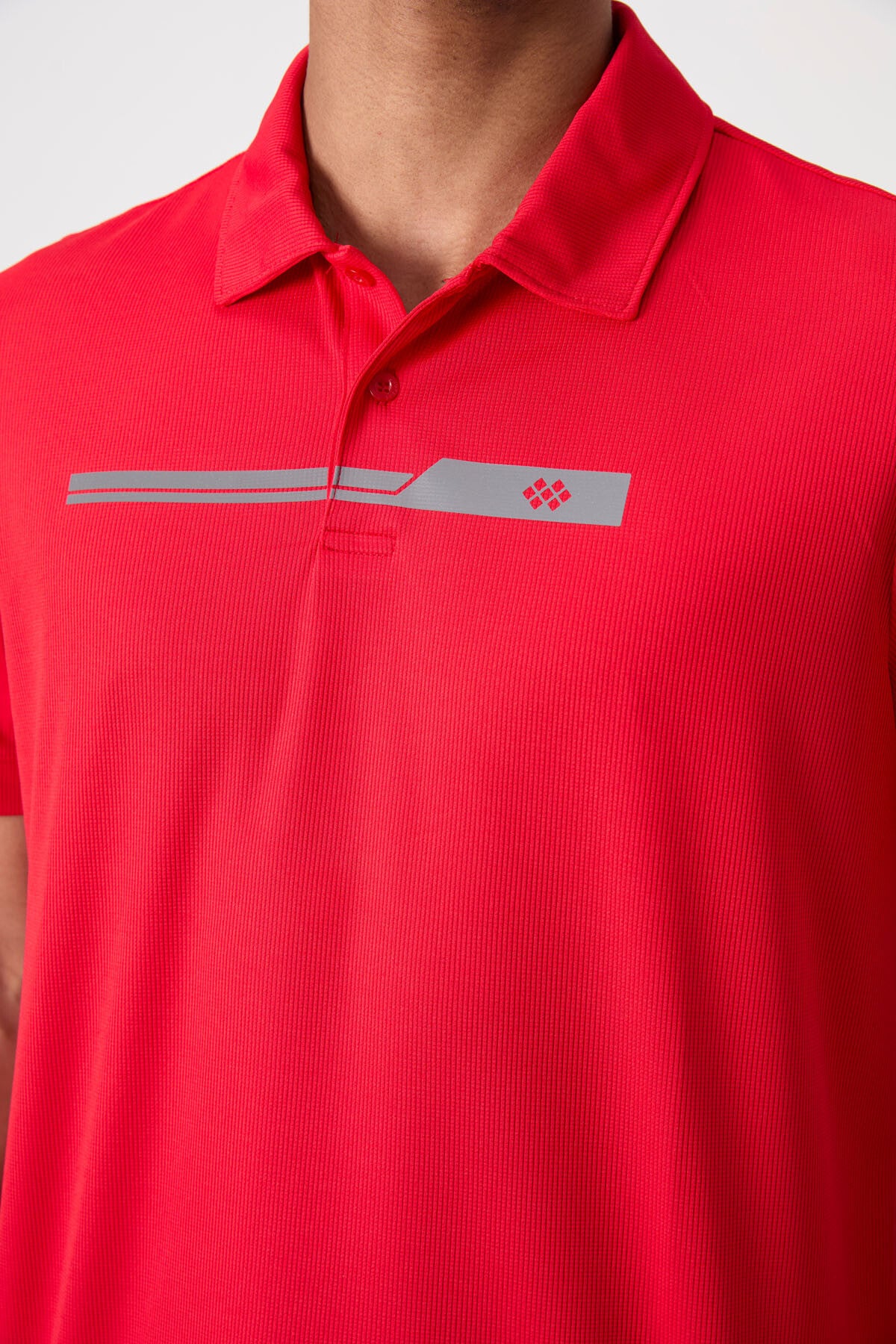 Kırmızı Nefes Alan Dokulu İnce Esnek Standart Fit Polo Yaka Erkek Performans T-Shirt - 88393