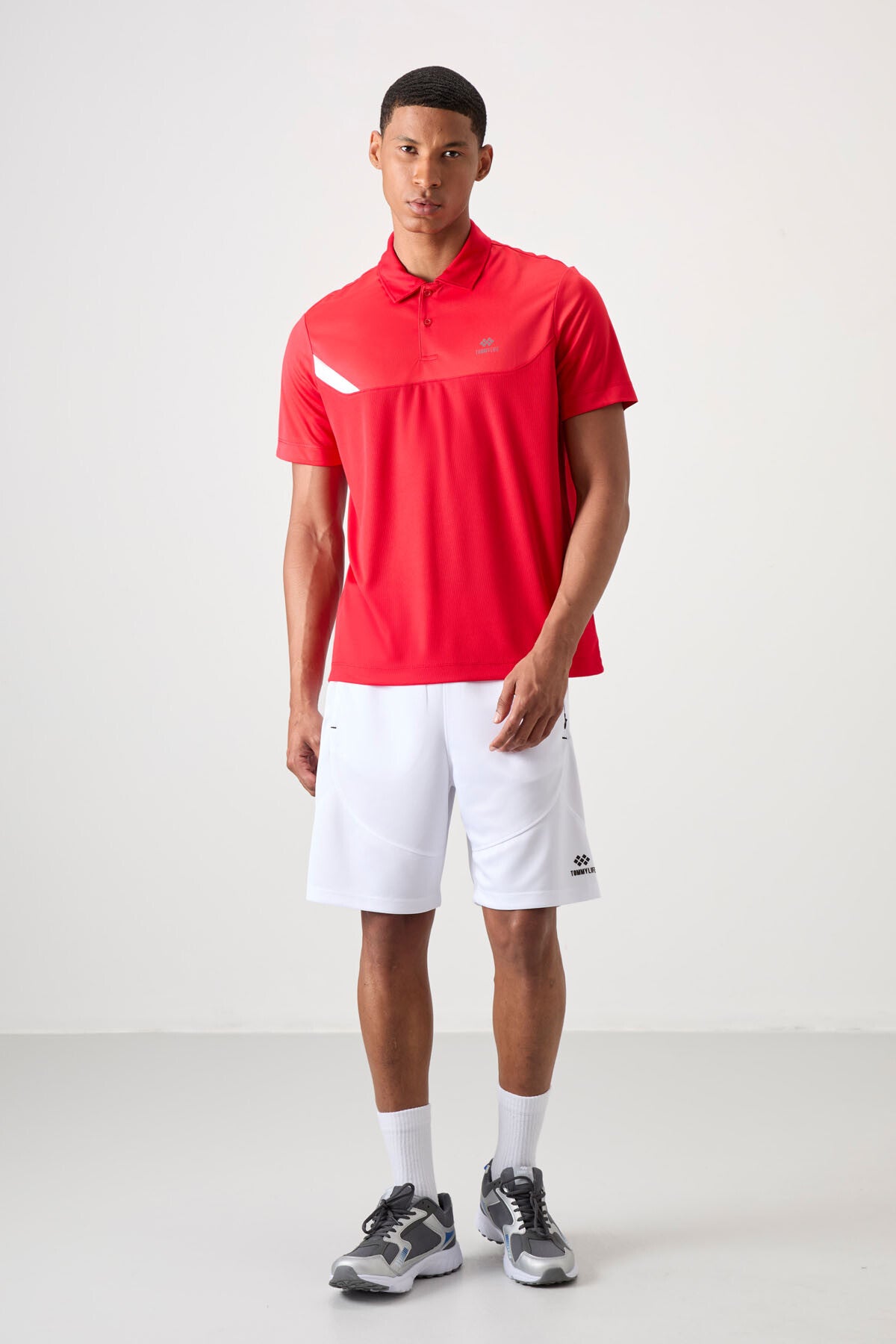 Kırmızı Nefes Alan Dokulu İnce Esnek Standart Fit Polo Yaka Erkek Performans T-Shirt - 88402