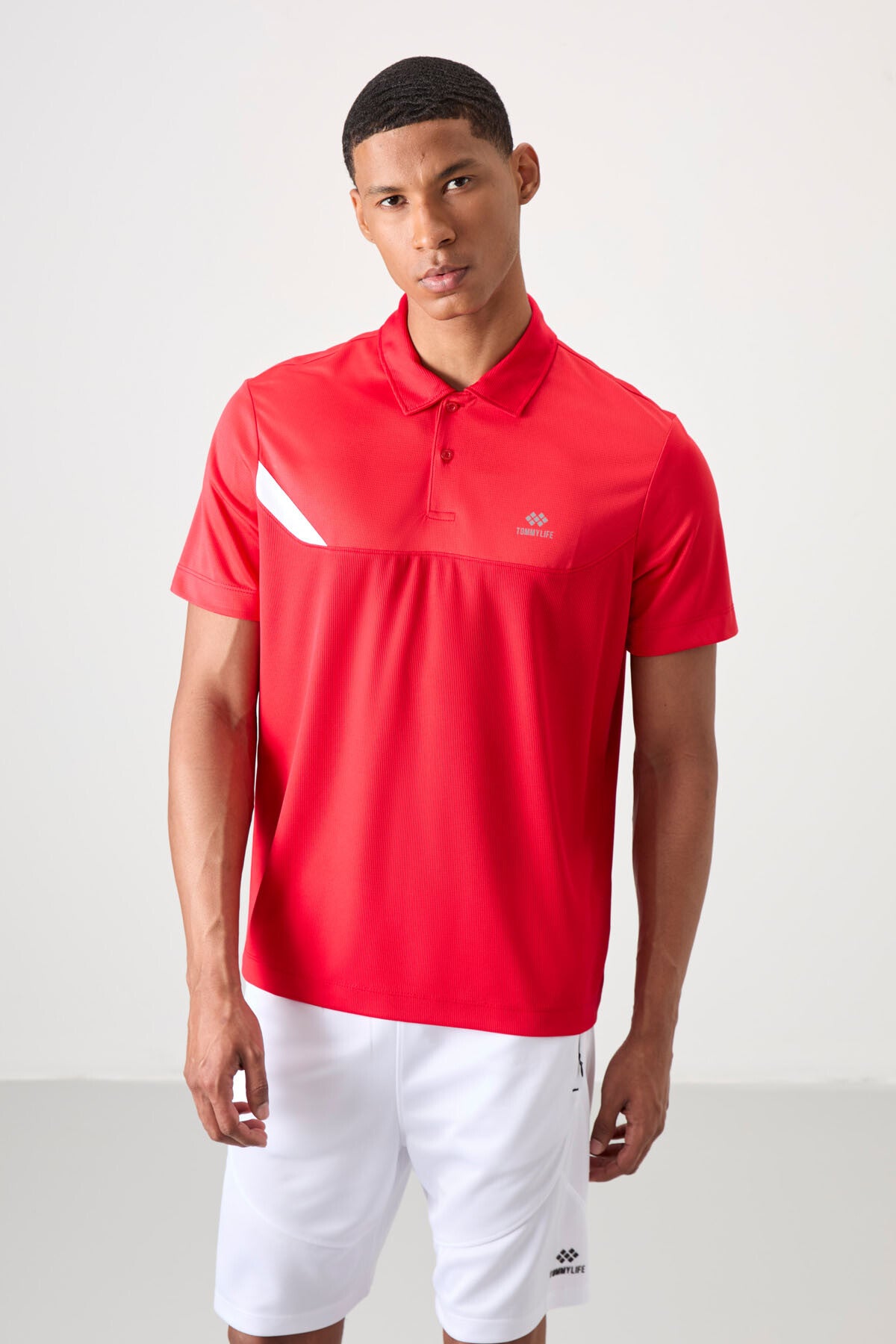 Kırmızı Nefes Alan Dokulu İnce Esnek Standart Fit Polo Yaka Erkek Performans T-Shirt - 88402