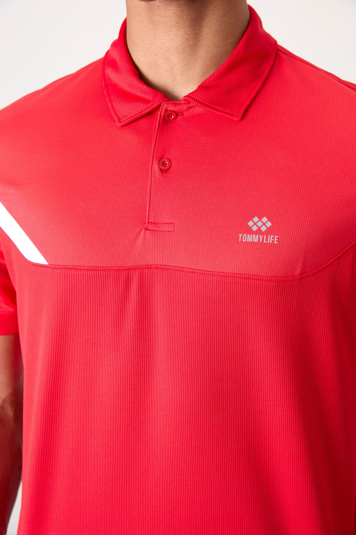 Kırmızı Nefes Alan Dokulu İnce Esnek Standart Fit Polo Yaka Erkek Performans T-Shirt - 88402