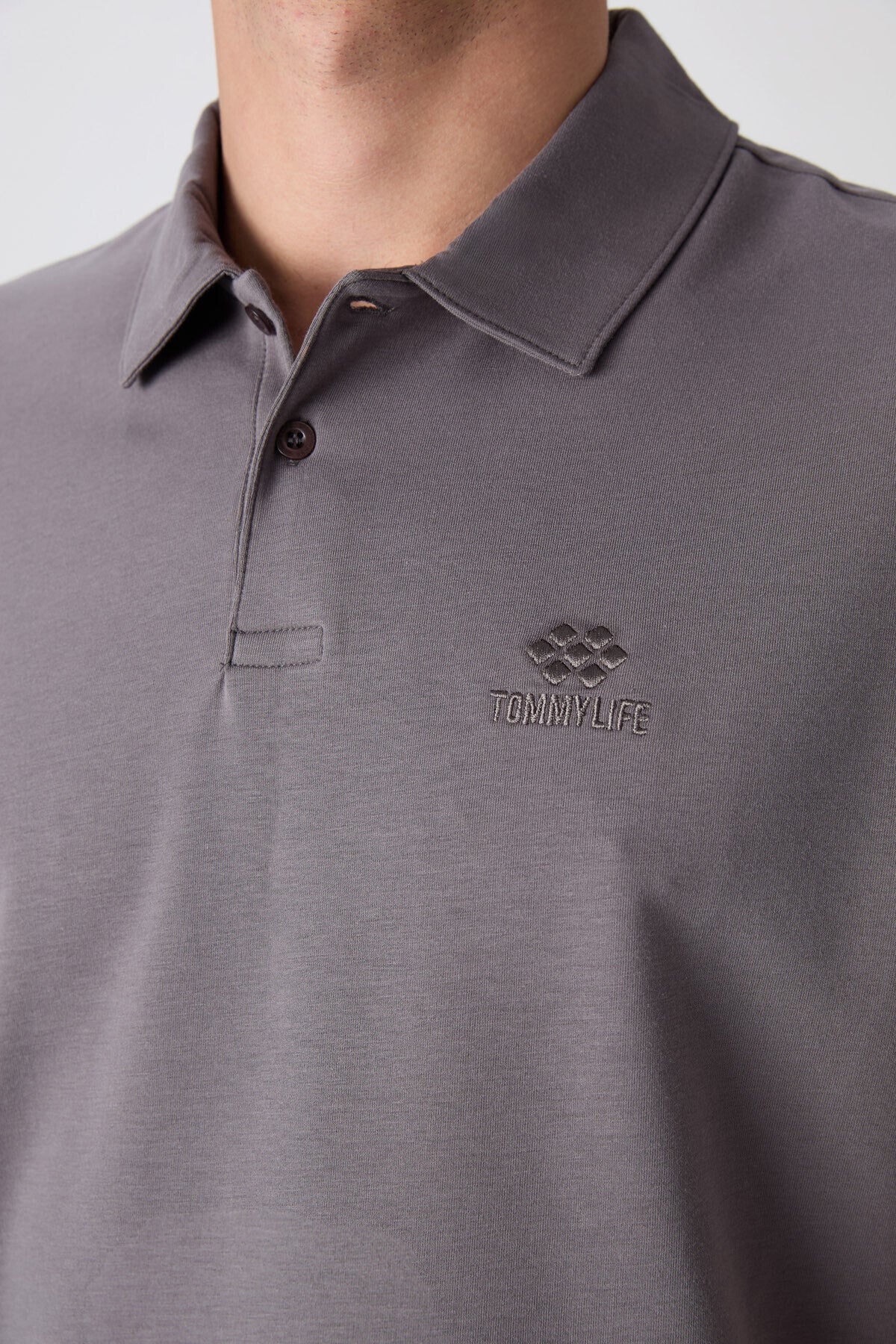 Koyu Gri Pamuklu Kalın Yumuşak Dokulu Standart Fit Basic Polo Yaka Erkek T-Shirt - 88348