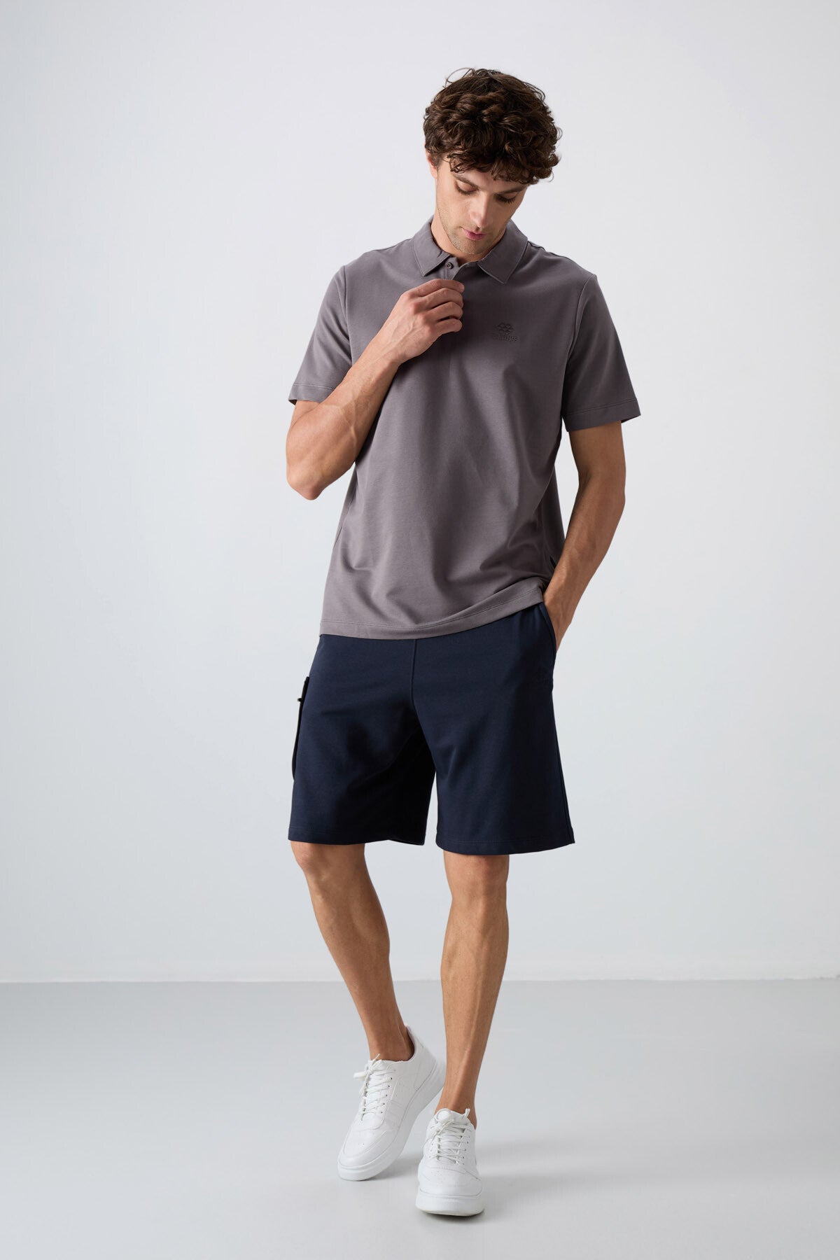 Koyu Gri Pamuklu Kalın Yumuşak Dokulu Standart Fit Basic Polo Yaka Erkek T-Shirt - 88348