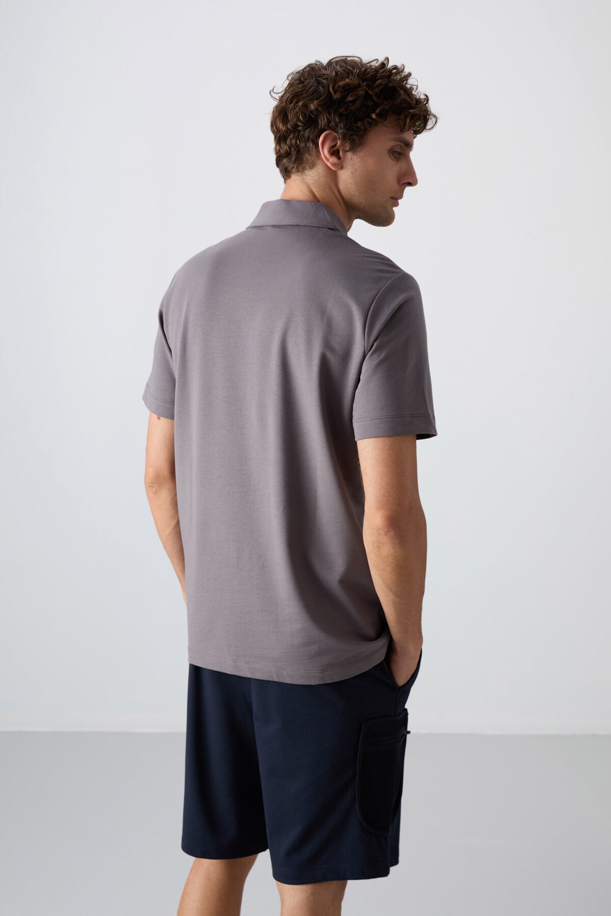 Koyu Gri Pamuklu Kalın Yumuşak Dokulu Standart Fit Basic Polo Yaka Erkek T-Shirt - 88348