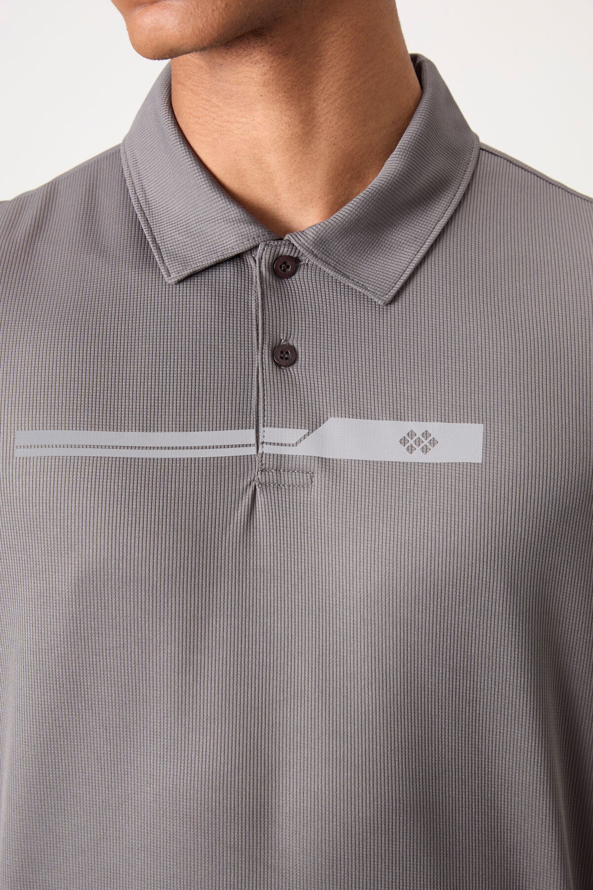 Koyu Gri Nefes Alan Dokulu İnce Esnek Standart Fit Polo Yaka Erkek Performans T-Shirt - 88393