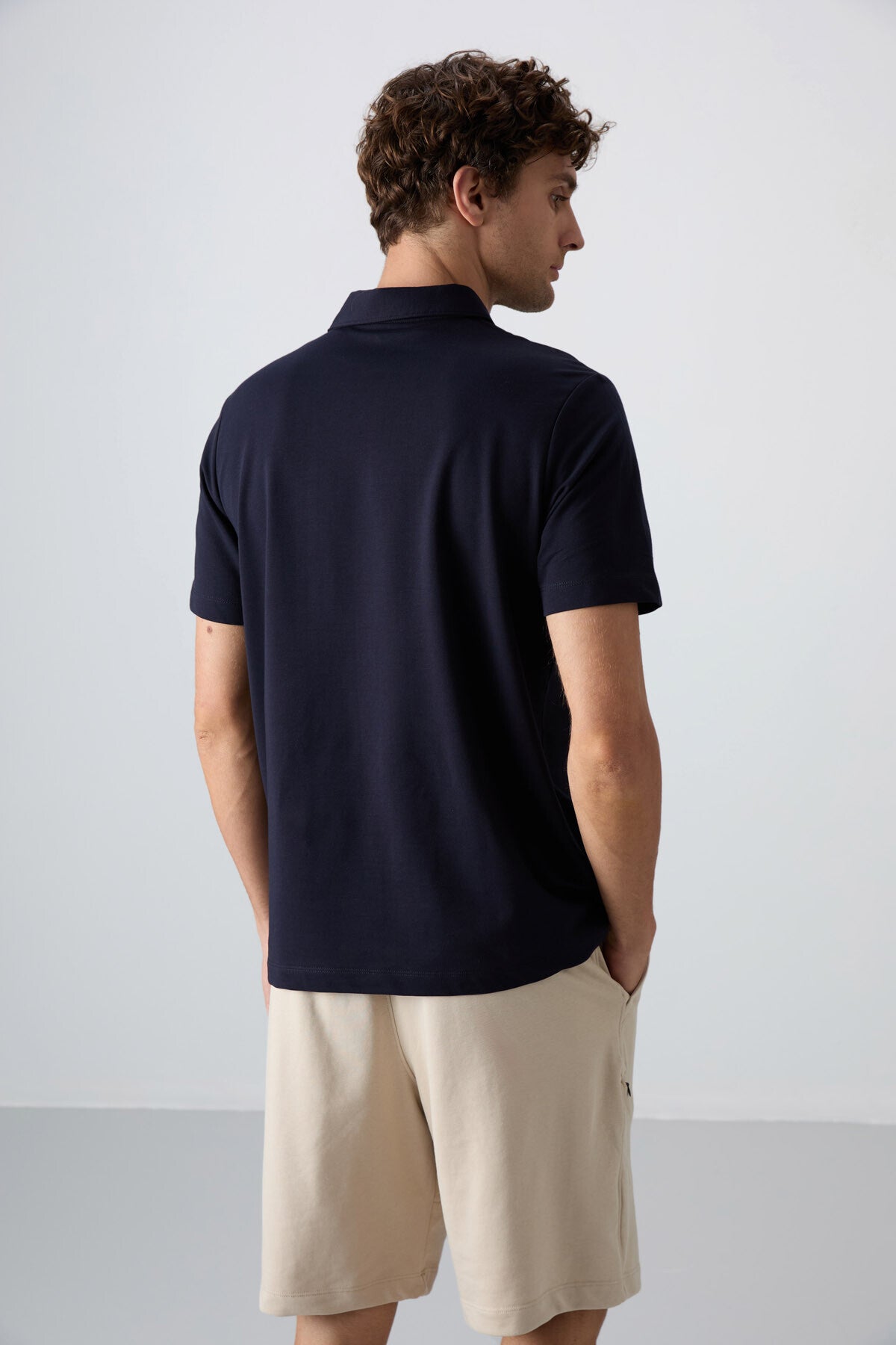 Lacivert Pamuklu Kalın Yumuşak Dokulu Standart Fit Basic Polo Yaka Erkek T-Shirt - 88348