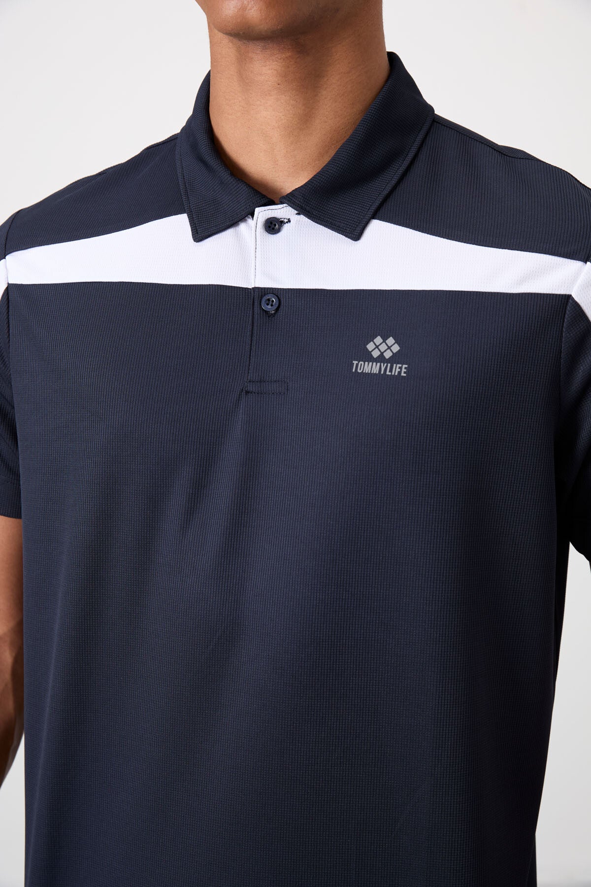 Lacivert Nefes Alan Dokulu İnce Esnek Standart Fit Polo Yaka Erkek Performans T-Shirt - 88392