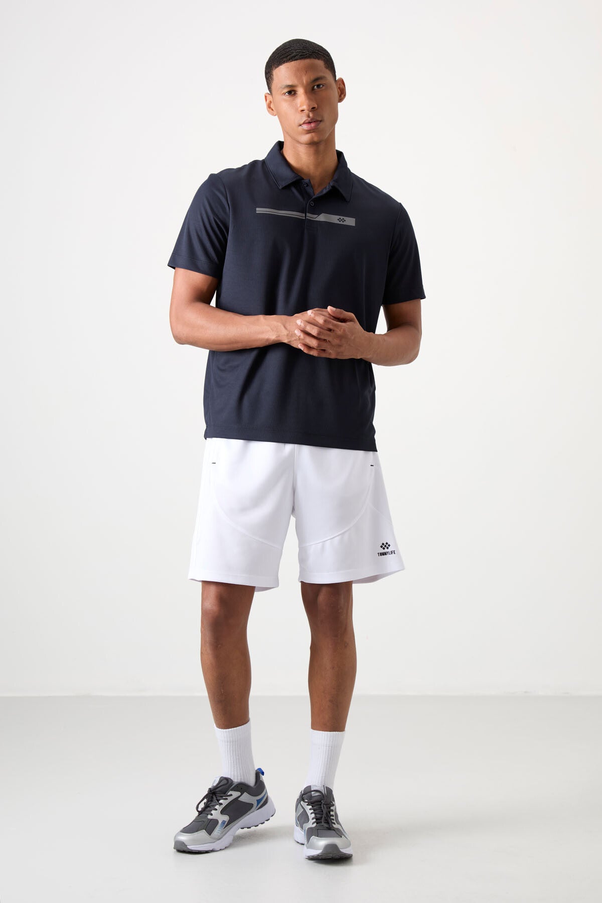 Lacivert Nefes Alan Dokulu İnce Esnek Standart Fit Polo Yaka Erkek Performans T-Shirt - 88393