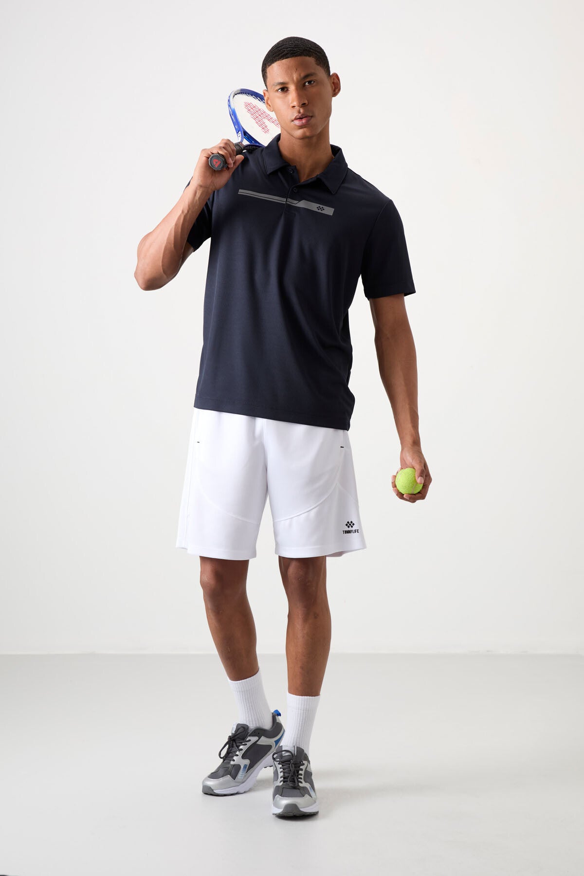 Lacivert Nefes Alan Dokulu İnce Esnek Standart Fit Polo Yaka Erkek Performans T-Shirt - 88393