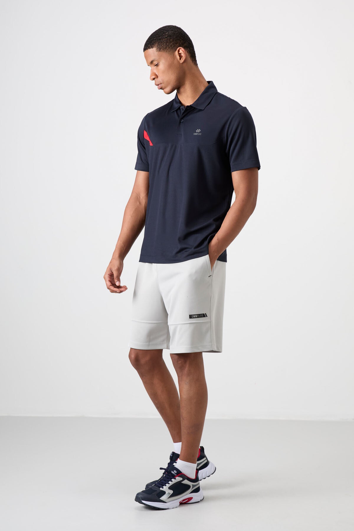 Lacivert Nefes Alan Dokulu İnce Esnek Standart Fit Polo Yaka Erkek Performans T-Shirt - 88402