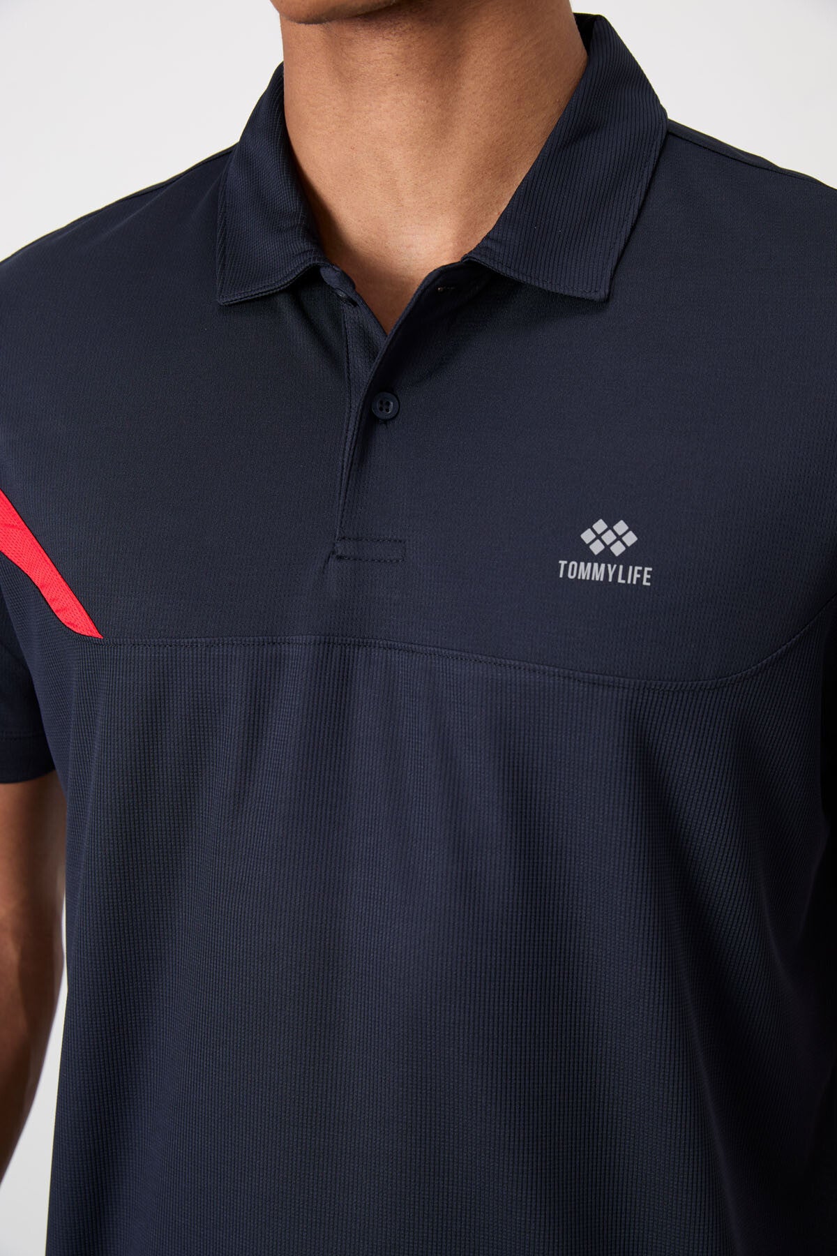 Lacivert Nefes Alan Dokulu İnce Esnek Standart Fit Polo Yaka Erkek Performans T-Shirt - 88402