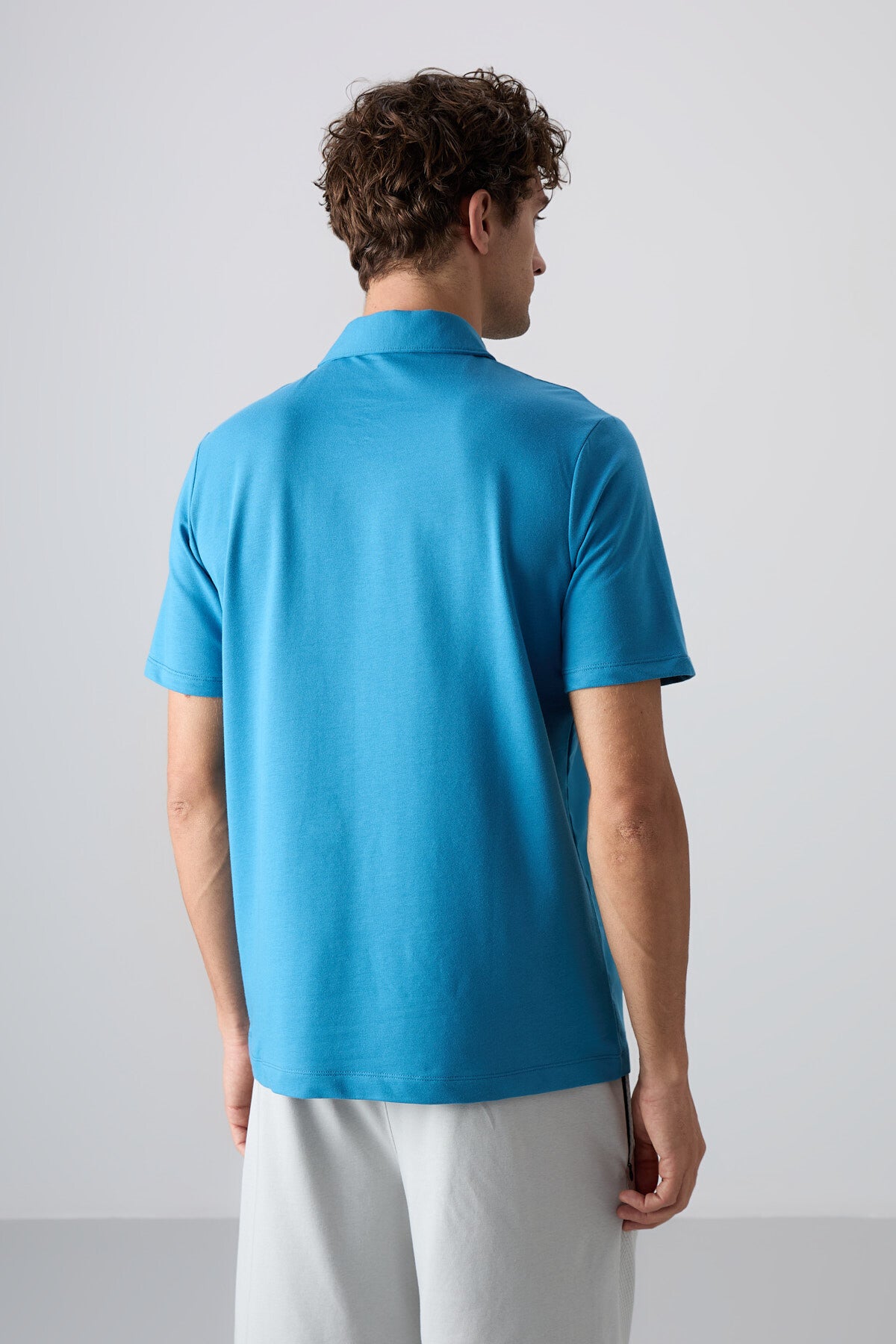 Petrol Mavi Pamuklu Kalın Yumuşak Dokulu Standart Fit Basic Polo Yaka Erkek T-Shirt - 88348