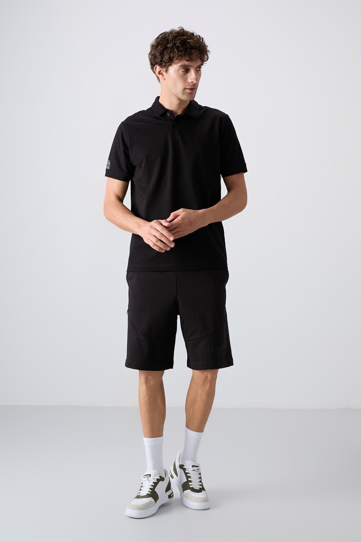 Siyah Pamuklu Kalın Yumuşak Dokulu Standart Fit Basic Polo Yaka Erkek T-Shirt - 88351