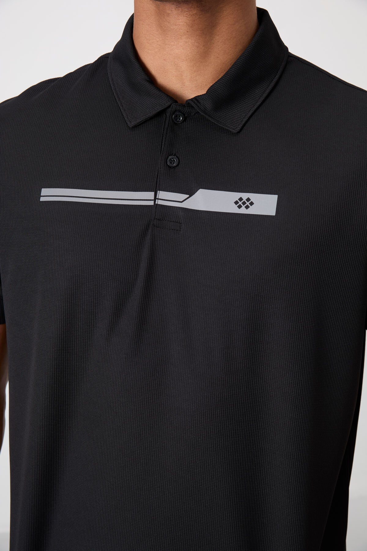 Siyah Nefes Alan Dokulu İnce Esnek Standart Fit Polo Yaka Erkek Performans T-Shirt - 88393