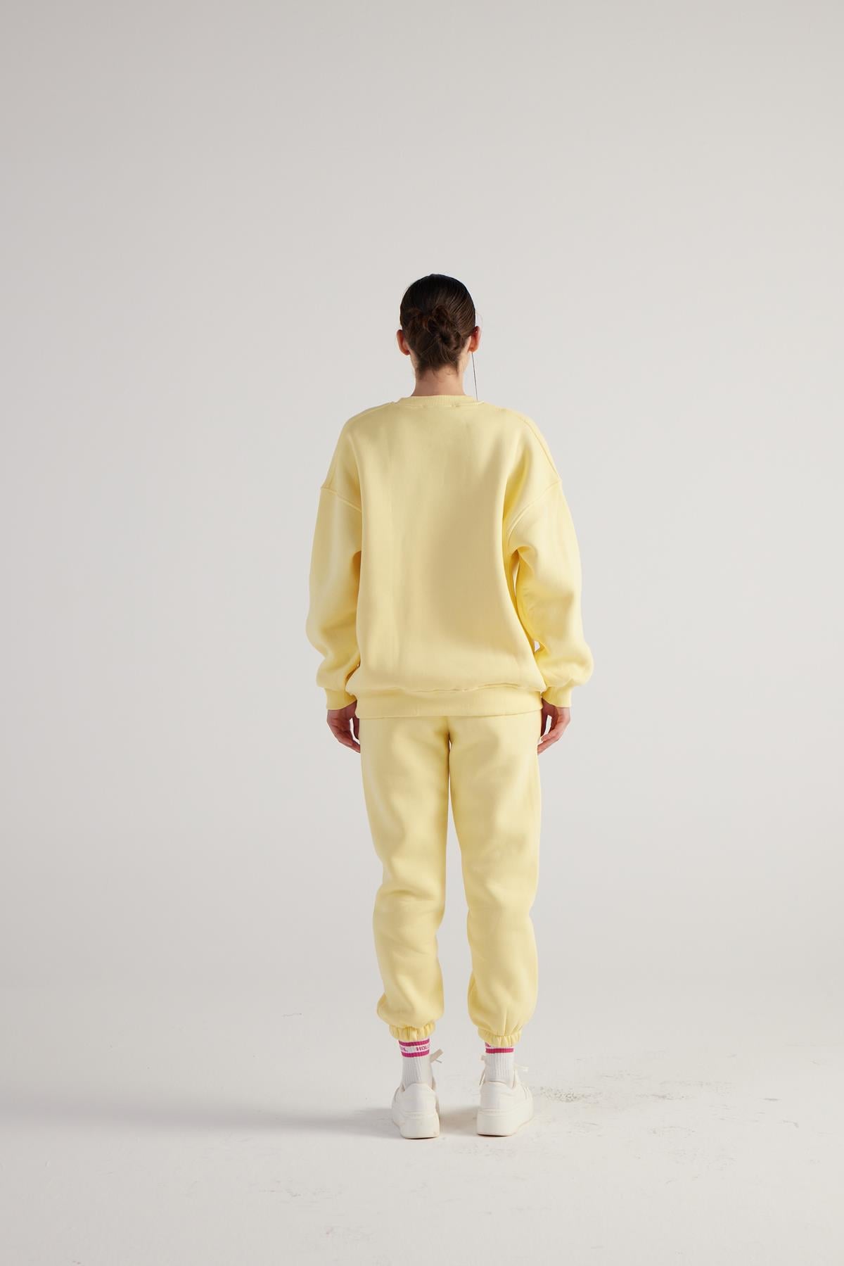 3 İplik Şardonlu Uzun Kol Bisiklet Yaka Fine Sweatshirt Sarı