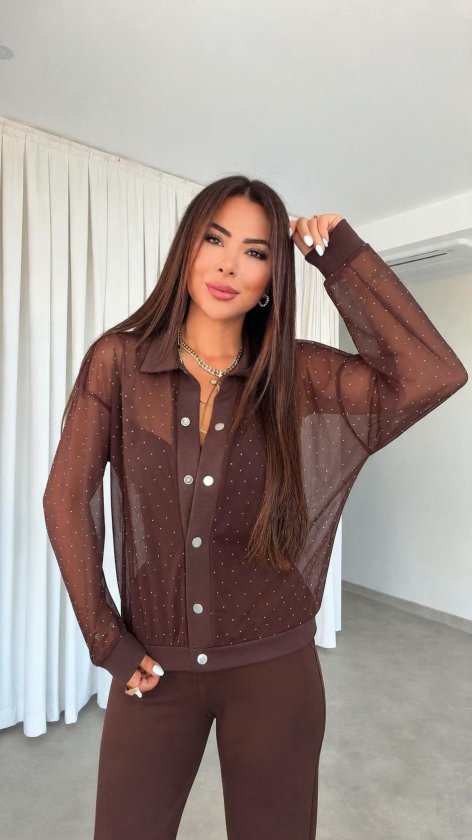 Kadın Taş Işlemeli Transparan Ceket Dahil 3lü Takım