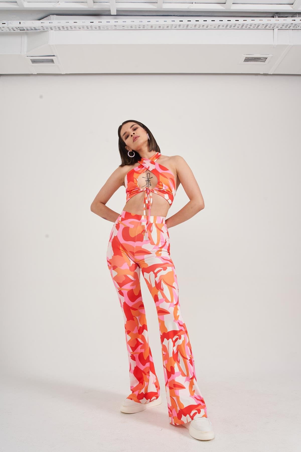 Yüksek ve Lastikli Bel Puffy Pantolon Turuncu